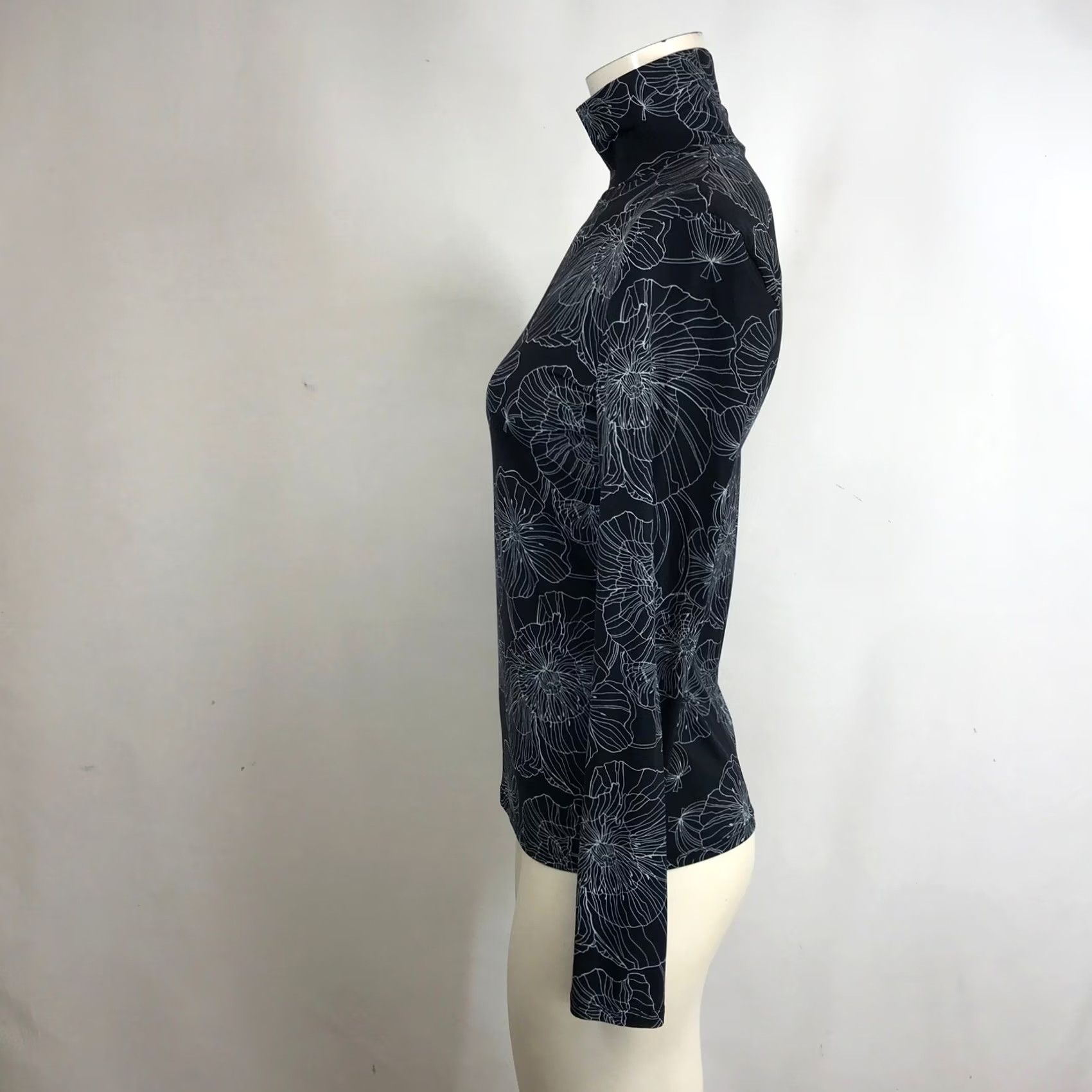 St. John St. John Black Floral Turtleneck Long Sleeve Top - Womens Size S Size S / US 4 / IT 40 - 6 Thumbnail