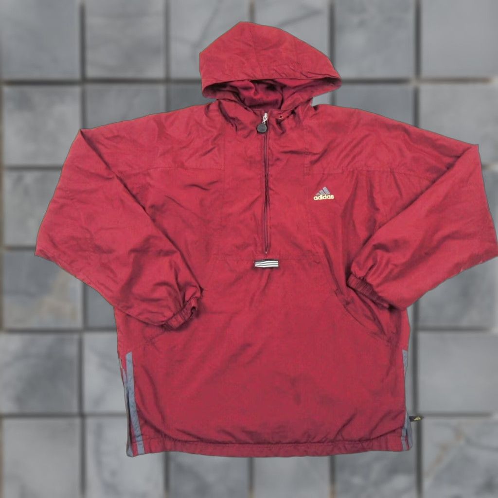 Adidas VINTAGE adidas Jacket Mens Large Red Windbreaker Hooded Zip Pullover Casual Mens Windbreaker Adidas Logo All Seasons Outdoor 90s? Size US L / EU 52-54 / 3 - 1 Thumbnail