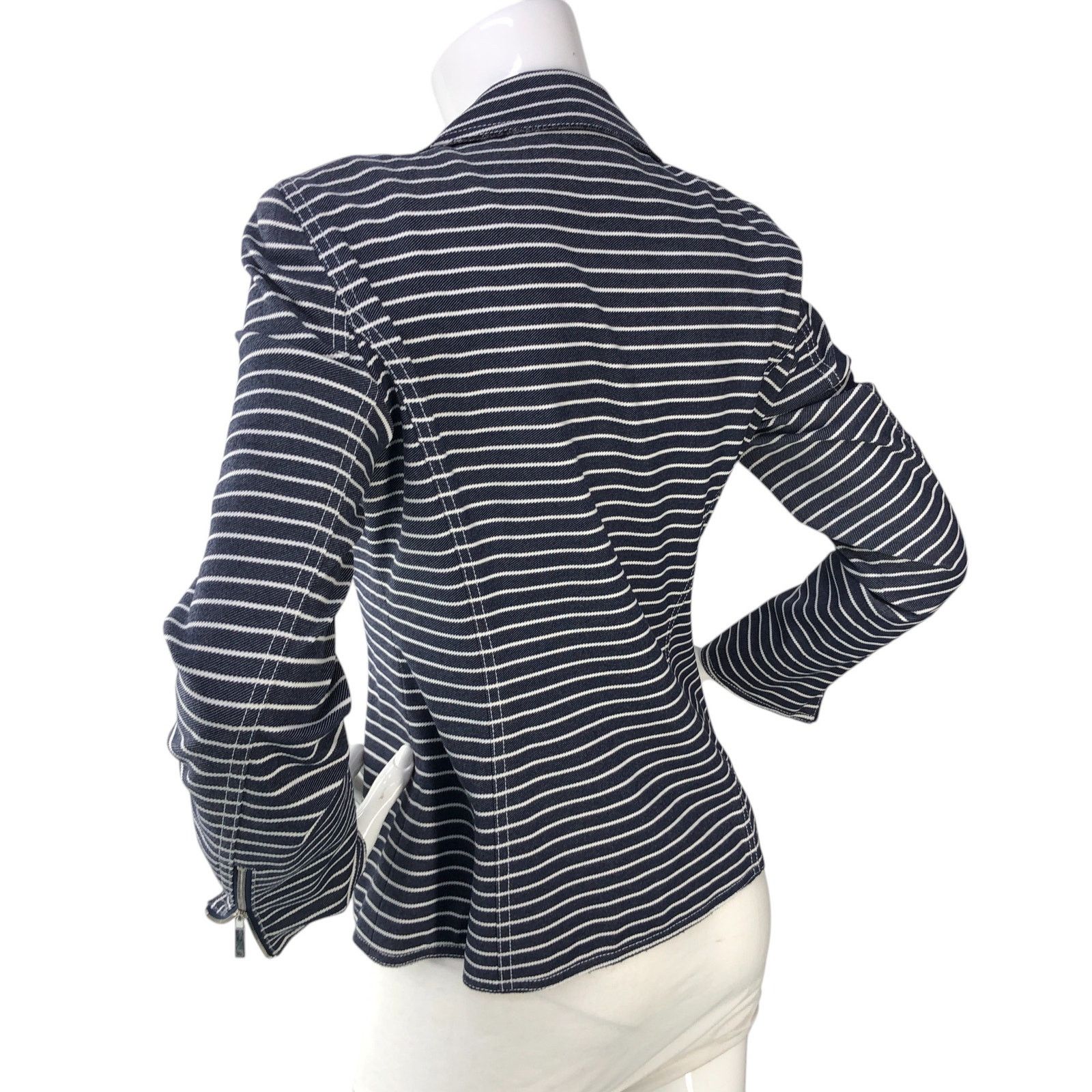 Lafayette 148 Size Jacket Julius Striped Denim Twill Moto