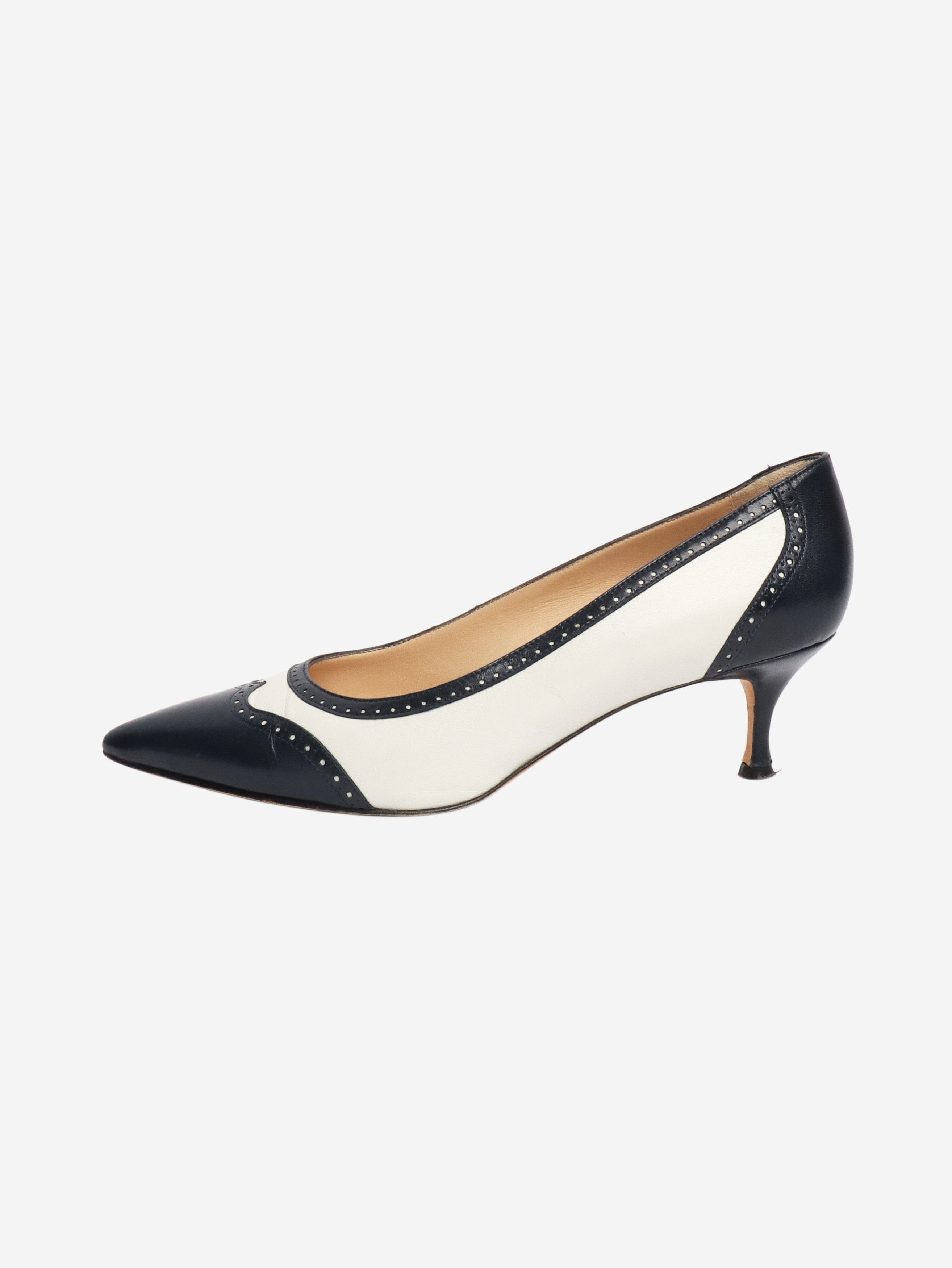 Manolo Blahnik Navy leather kitten-heel pumps - EU 41.5 Size US 10 / IT 40 - 1 Thumbnail
