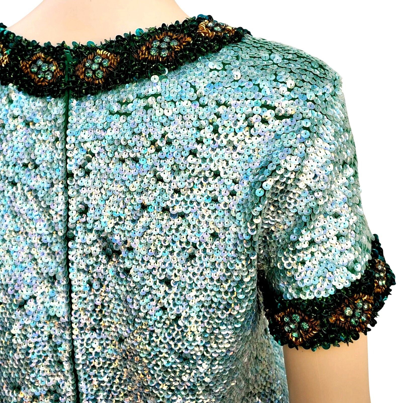 Vintage 60s Sequin Beaded Rhinestone Skirt Set M NWT Turquoise Green Size M / US 6-8 / IT 42-44 - 14 Thumbnail