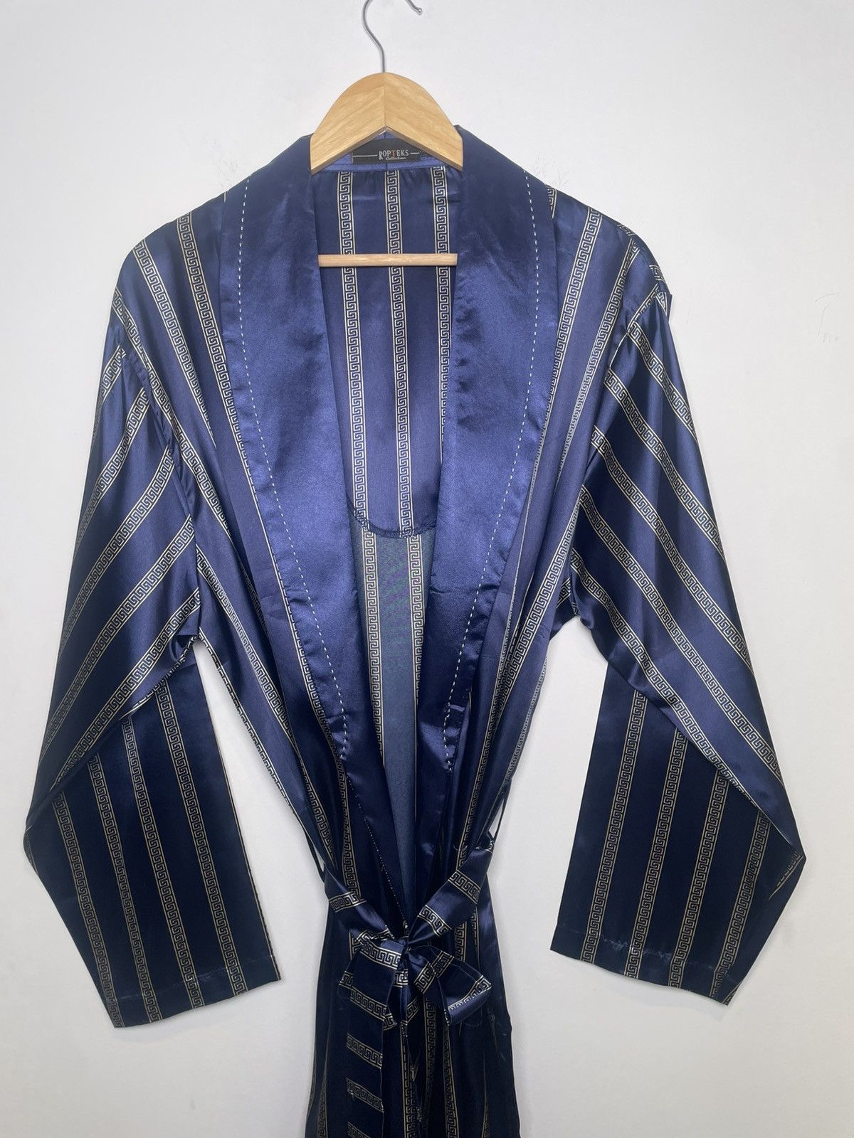 Other Rop Teks Navy Gold Greek Key Satin Robe Size US L / EU 52-54 / 3 - 3 Thumbnail