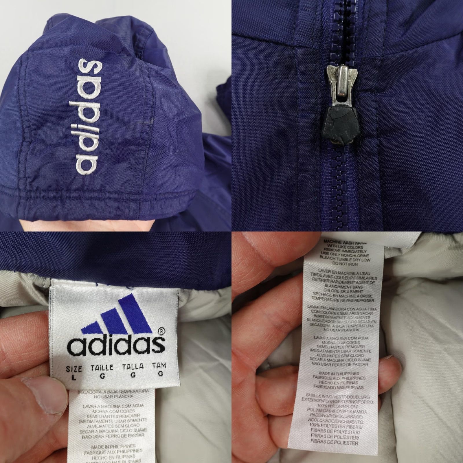 Adidas VINTAGE adidas Jacket Mens Large Blue Removable Hood Quilted Coat Parka Y2K Zip Size US L / EU 52-54 / 3 - 8 Thumbnail