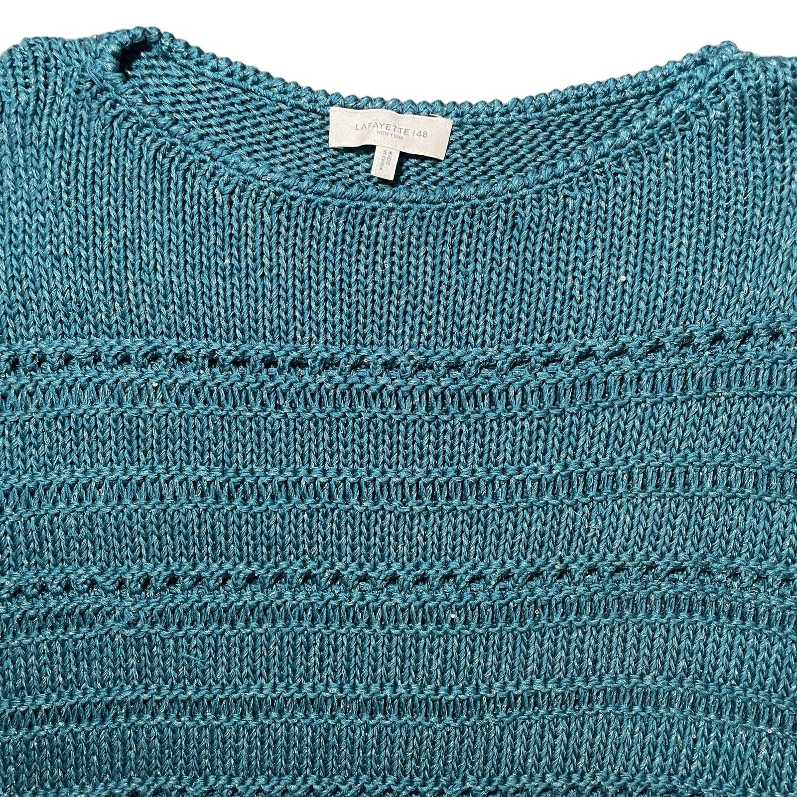 Lafayette 148 Lafayette 148 Knit Top Bateau Neck Cotton Silk Teal Medium Size M / US 6-8 / IT 42-44 - 5 Thumbnail