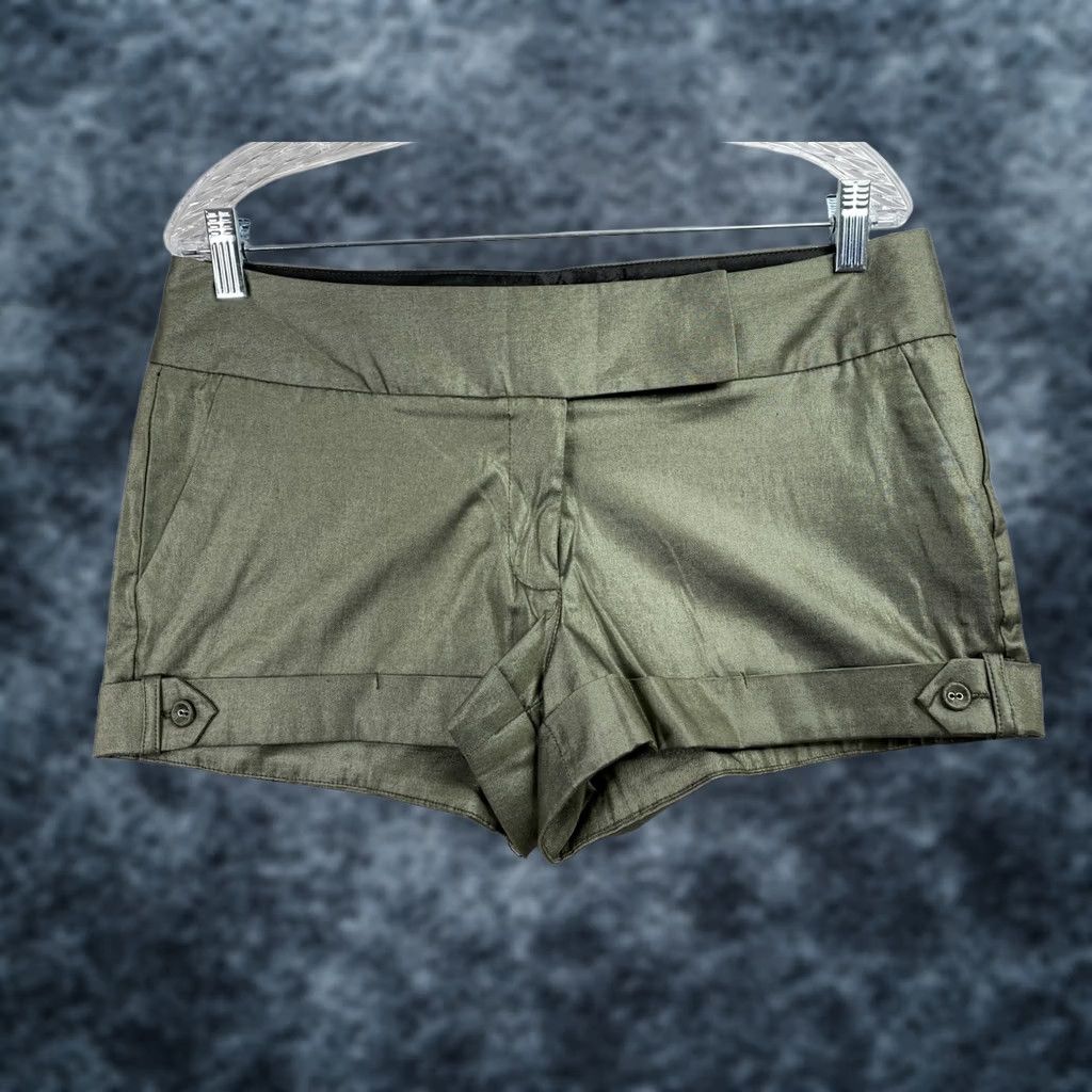 Vintage Vtg Charlotte Russe Shorts 10 Green Shimmer Mid Rise Hot Pants Shirt Womens 90s Y2K Fashion Shorts Size 32" / US 10 / IT 46 - 1 Thumbnail