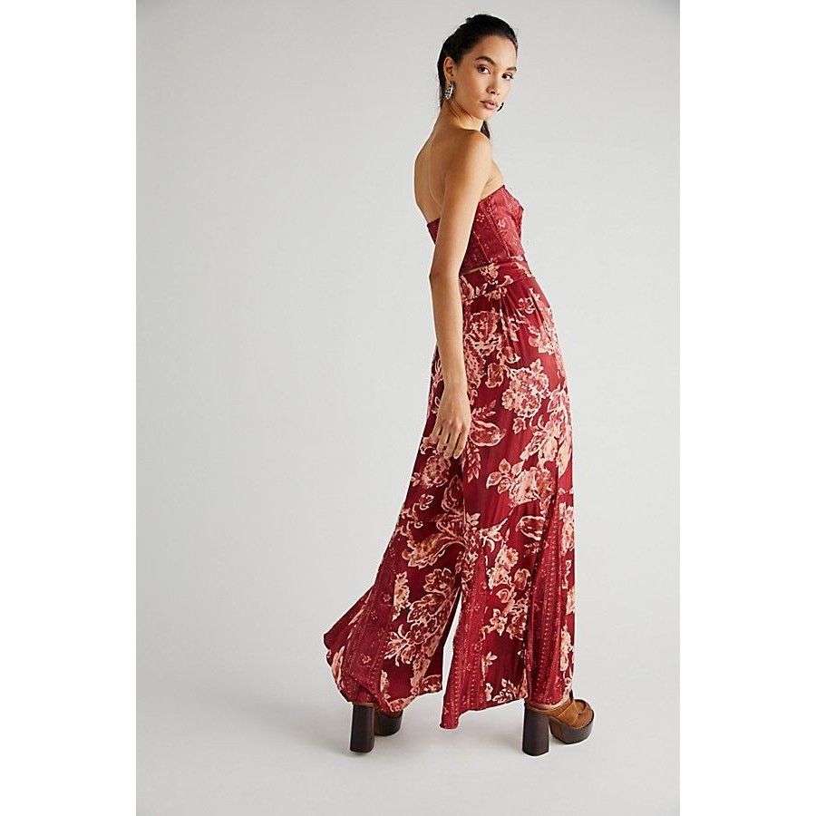 Free People NWT Free People Silky Juliet Jumpsuit $228 SMALL Wine Floral Size 28" / US 6 / IT 42 - 1 Thumbnail