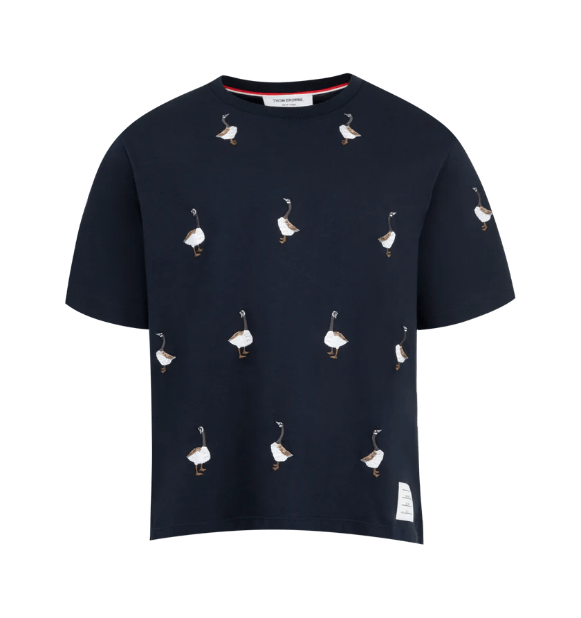 Thom Browne o1h1sh11225 Geese Print Jersey Tee in Navy Blue Size US M / EU 48-50 / 2 - 1 Thumbnail