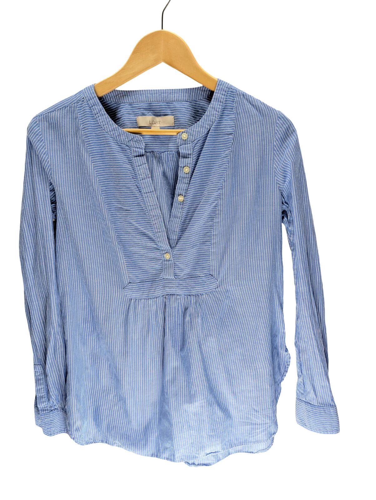 Other LOFT Blue Pinstripe Popover Blouse – Size Small Long Sleeve Size S / US 4 / IT 40 - 1 Thumbnail