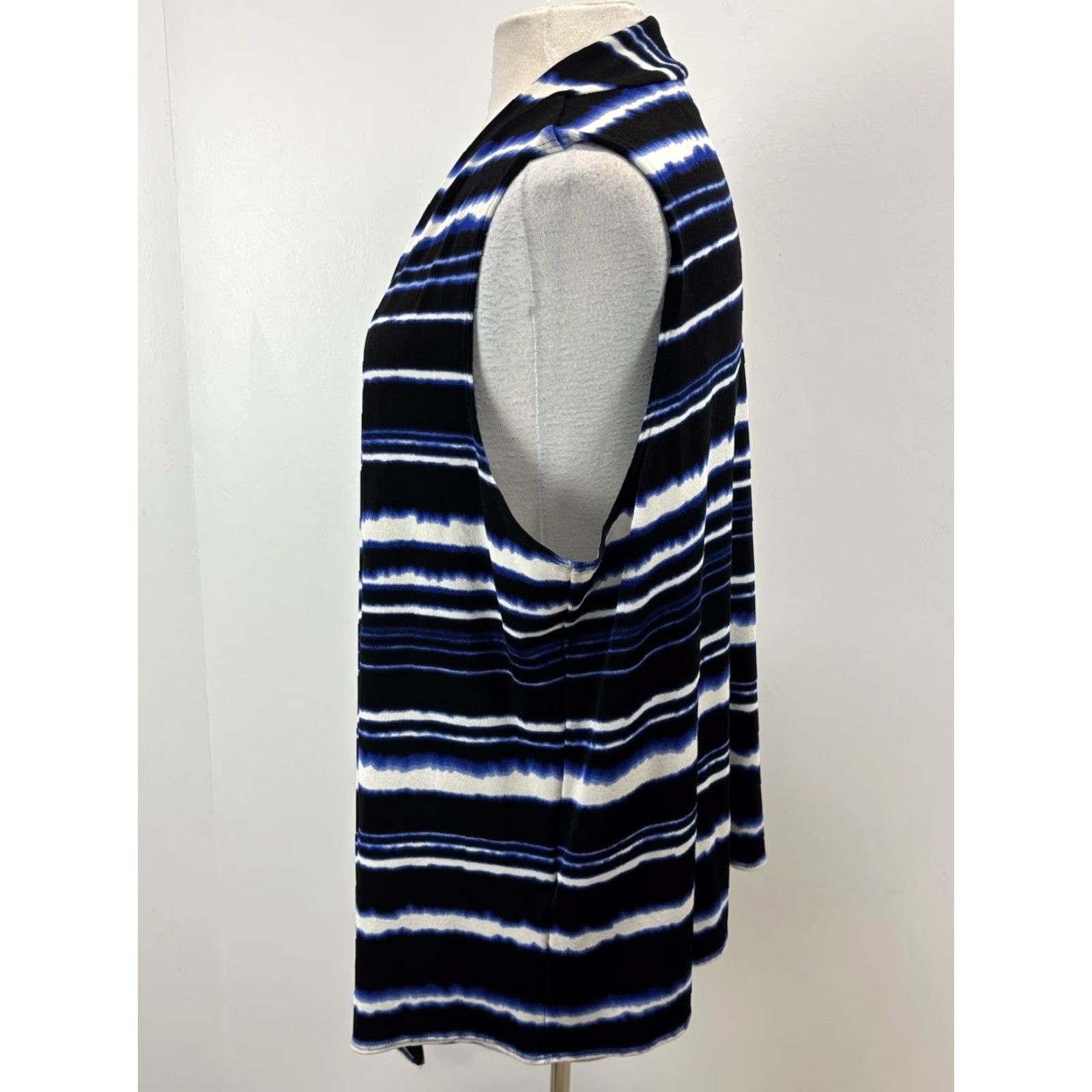 Vintage Chicos Travelers Striped Vest Large Blue Open Front Knit Vest Slinky Liquid Knit Womens L Holiday Travel Size L / US 10 / IT 46 - 2 Thumbnail
