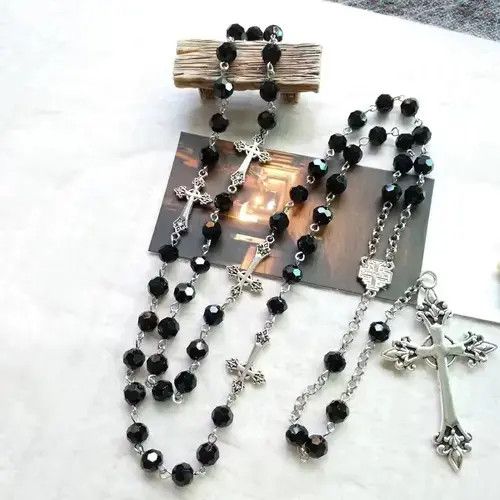Jewelry Black Crystal Rosary Necklace Size ONE SIZE - 4 Thumbnail