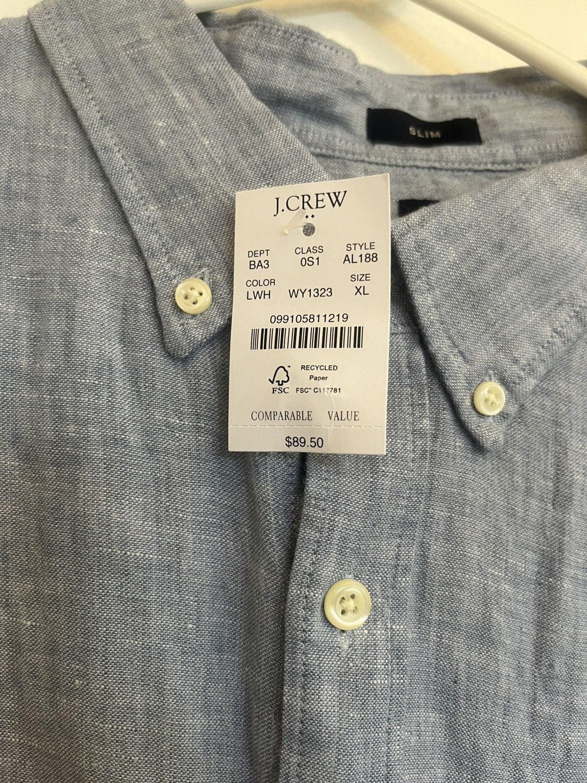 J.Crew J.CREW Men's Slim Fit Linen NWT XL Shirt Blue Size US XL / EU 56 / 4 - 2 Thumbnail