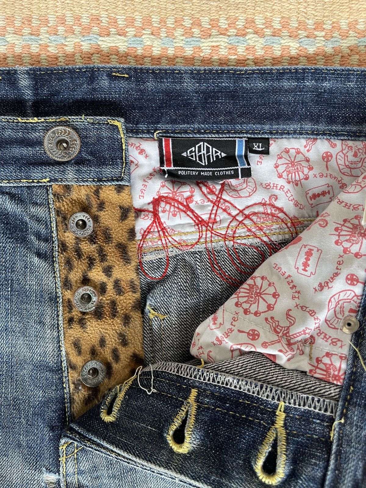 If Only Was True Very rare🔥SQUARE DARK🔥Embroidery Selvedge Distressed Jeans Size US 35 - 12 Thumbnail
