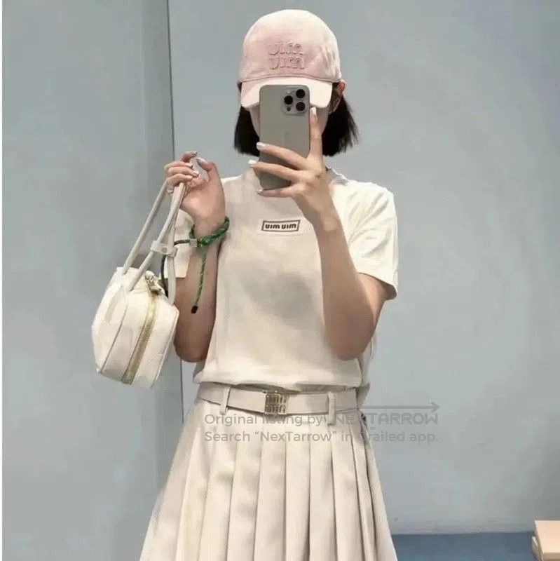Miu Miu Miu Miu White Cotton Logo Cropped T-shirt . Size M / US 6-8 / IT 42-44 - 8 Thumbnail