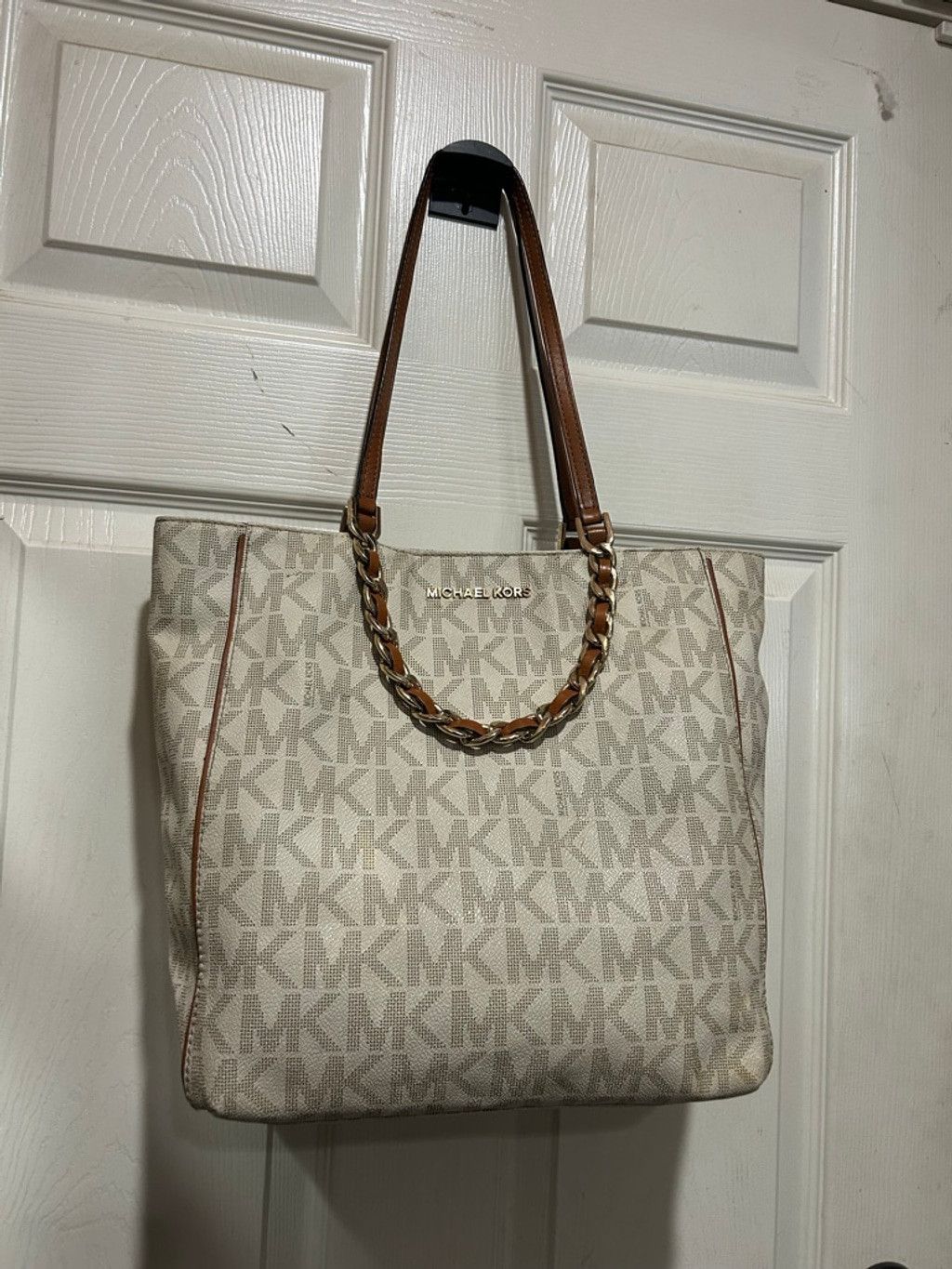 Michael Kors Women's Michael Kors Beige & Brown Monogram Tote Bag Size ONE SIZE - 1 Thumbnail