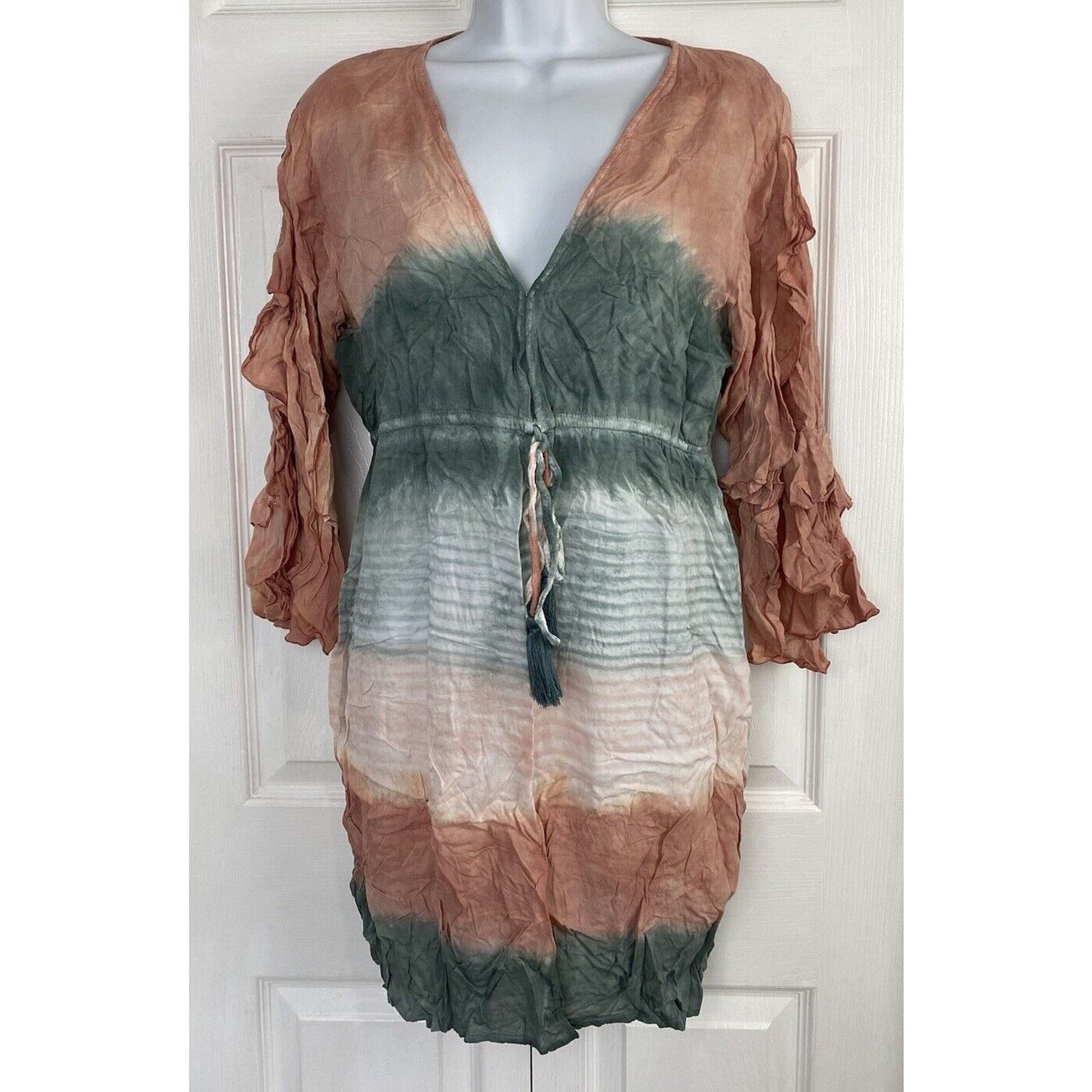 Other Tiare Hawaii Gray Orange Tie Dye Dress Cover Up Ruffle Size S / US 4 / IT 40 - 1 Thumbnail
