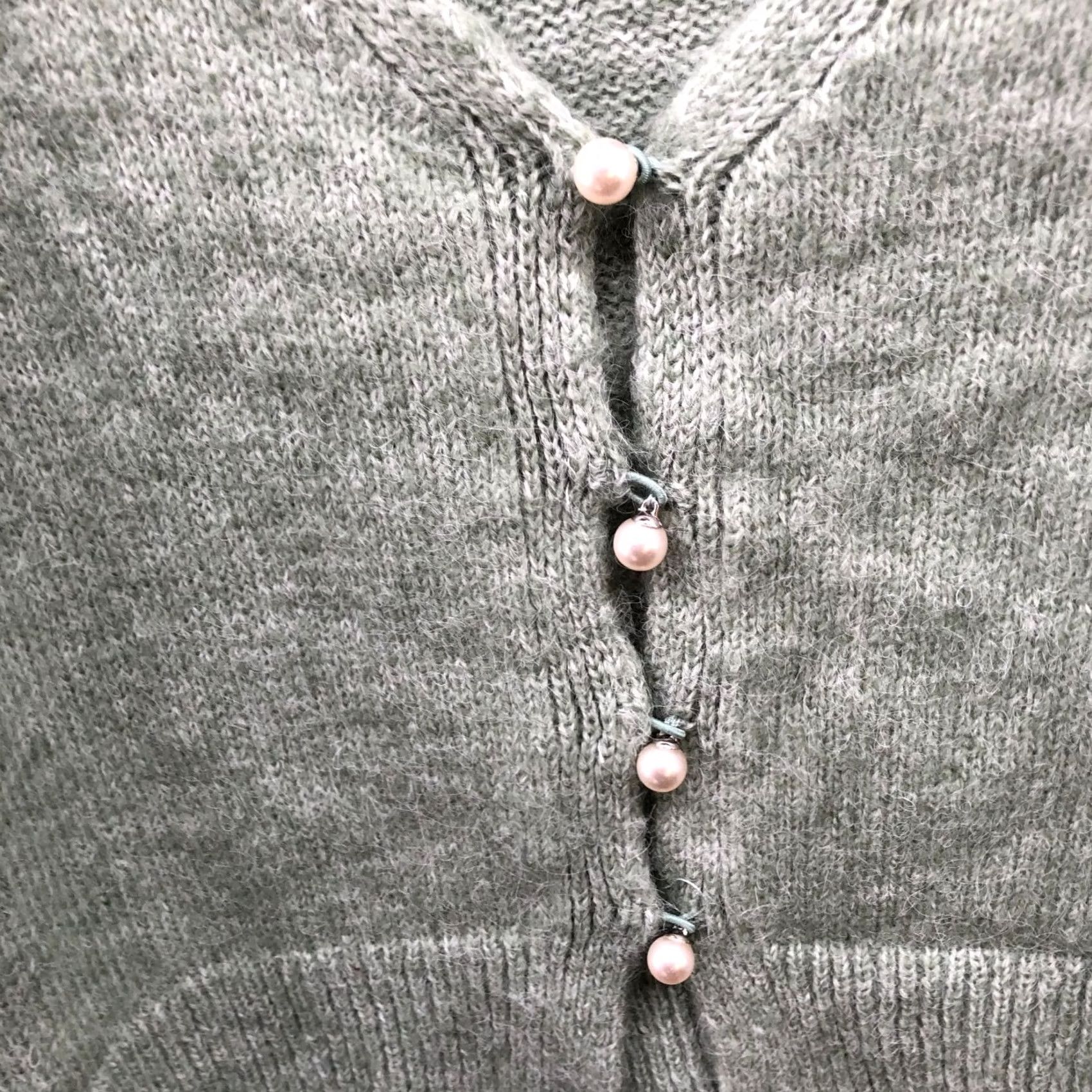 Mango Mango Cardigan Puff Sleeve Womens M Sage Green Pearl Button V-Neck Soft Knit Lightweight Counter Size M / US 6-8 / IT 42-44 - 5 Thumbnail