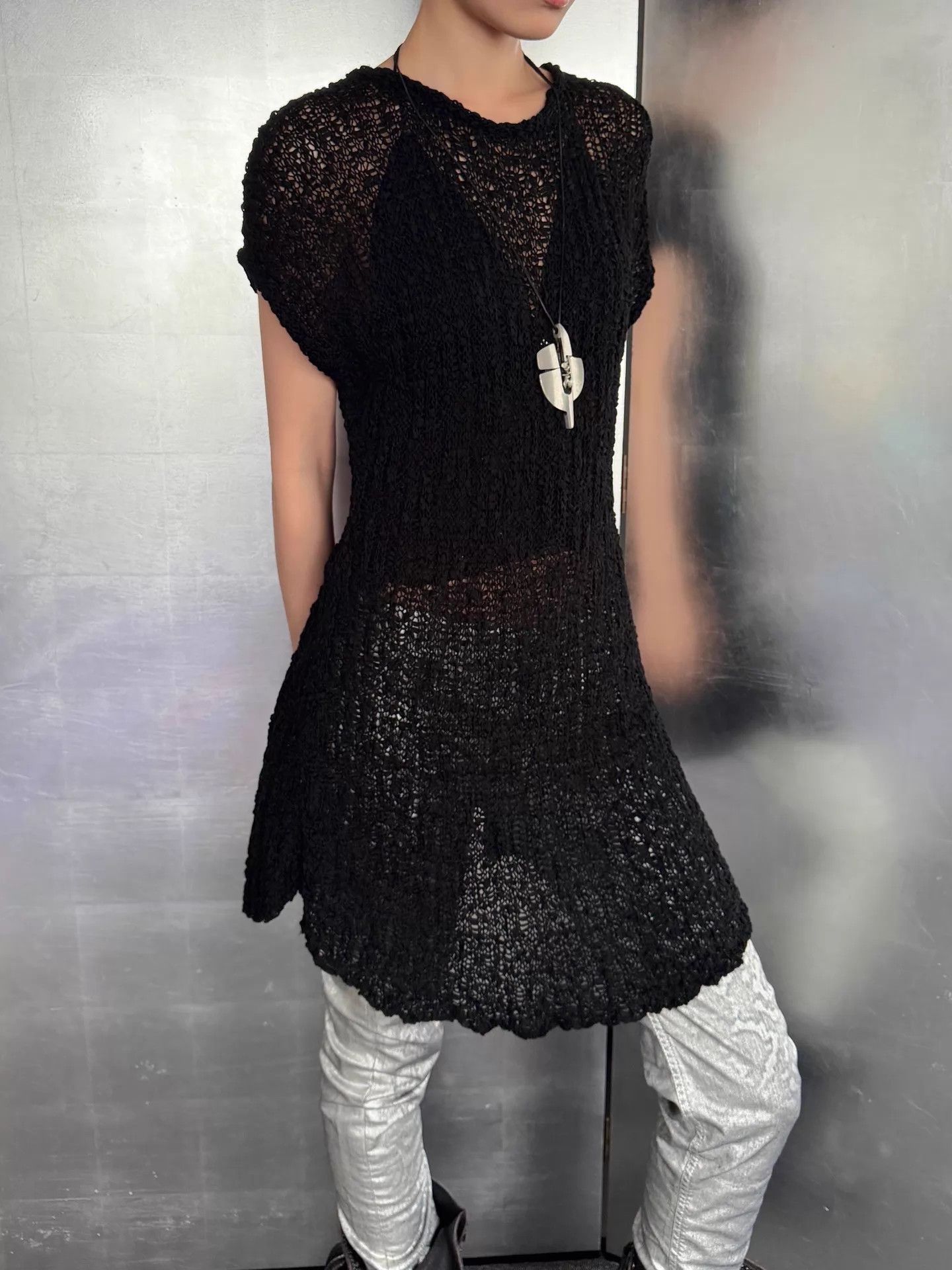Vintage Vtg Italian Openwork Elastic Crochet Back Slit Long Top XS/S Size XS / US 0-2 / IT 36-38 - 4 Thumbnail