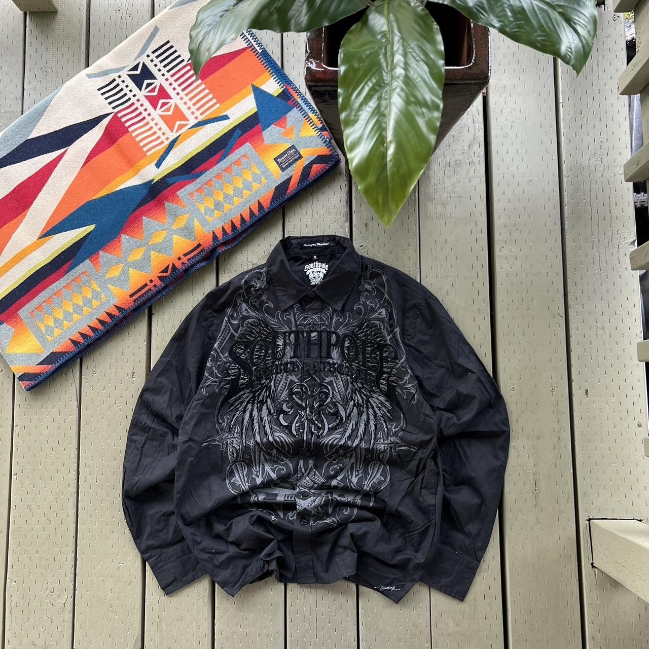 Southpole × Vintage Y2K South Pole Shirt Black Long Sleeve Button Up Grunge Size US XL / EU 56 / 4 - 3 Thumbnail