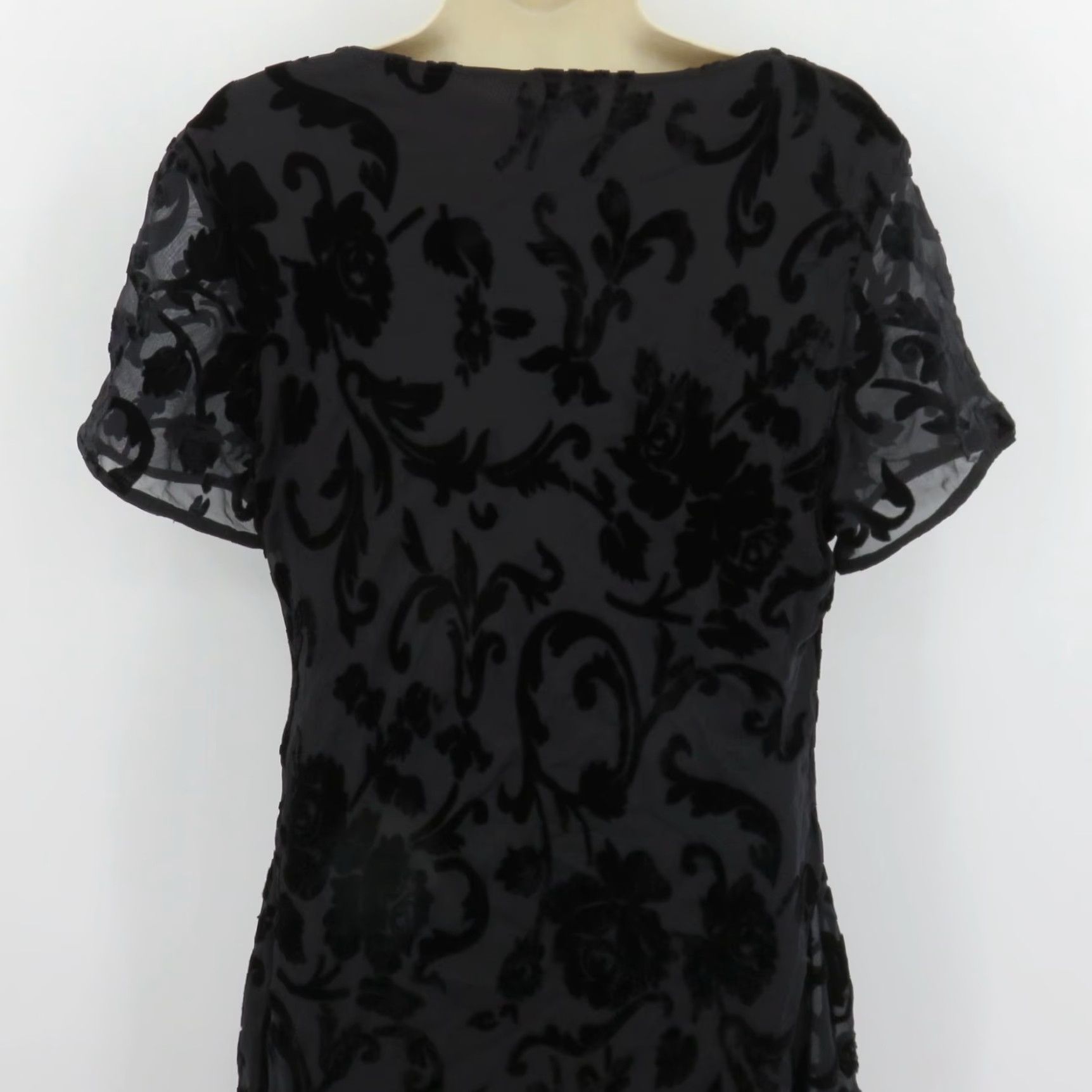 Velvet VINTAGE Eva Blue Women 16 Black Floral Beaded Velvet Short Sleeve Dress Y2K 2003 NEW Size 38" / US 16 / IT 52 - 7 Thumbnail