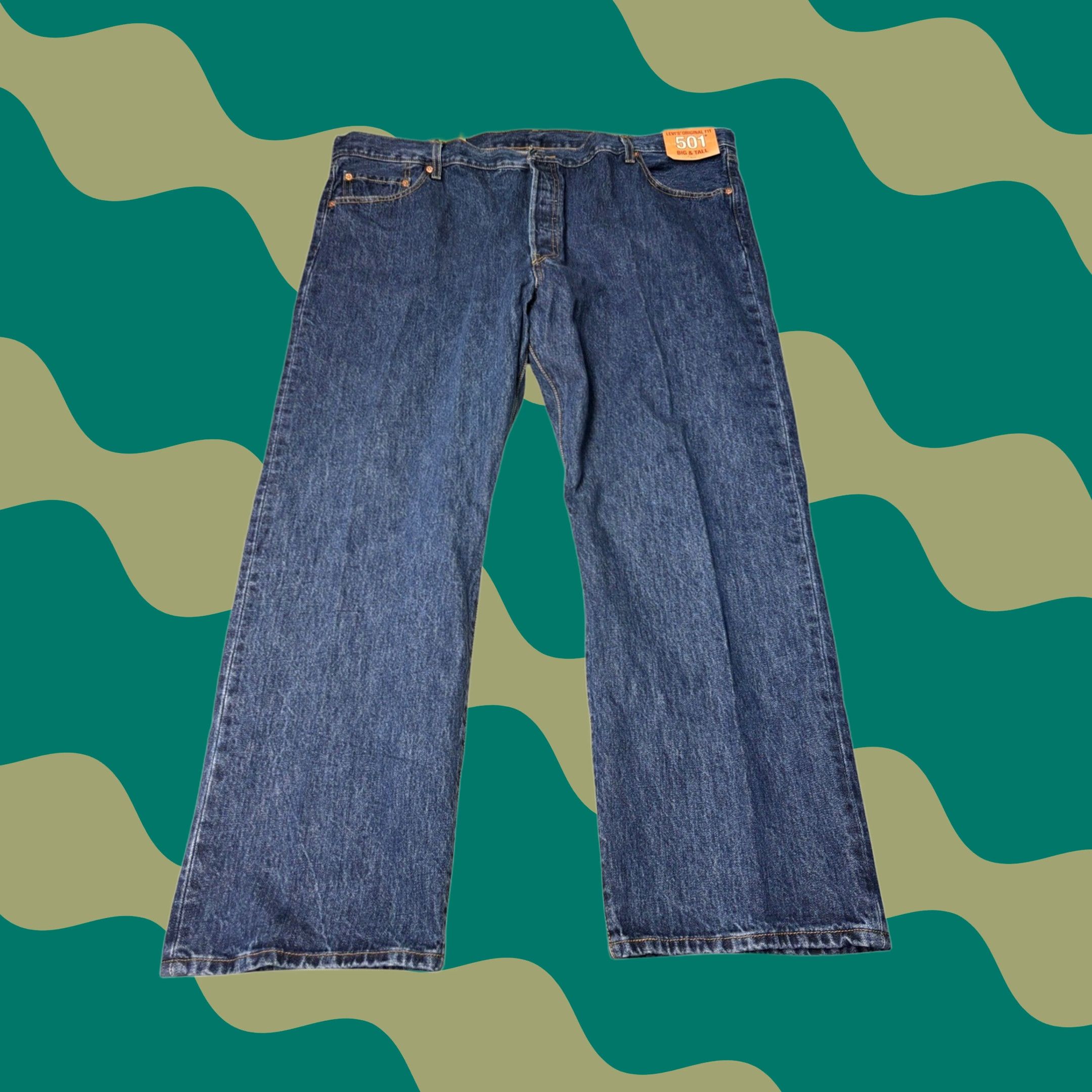 Levi's VINTAGE? No — Levi's 501 Original Fit Big & Tall Jeans Mens 48x30 Dark Wash Blue Button Fly Straight 501 Series Denim Cotton 5-Pocket Size US 32 / EU 48 - 1 Thumbnail