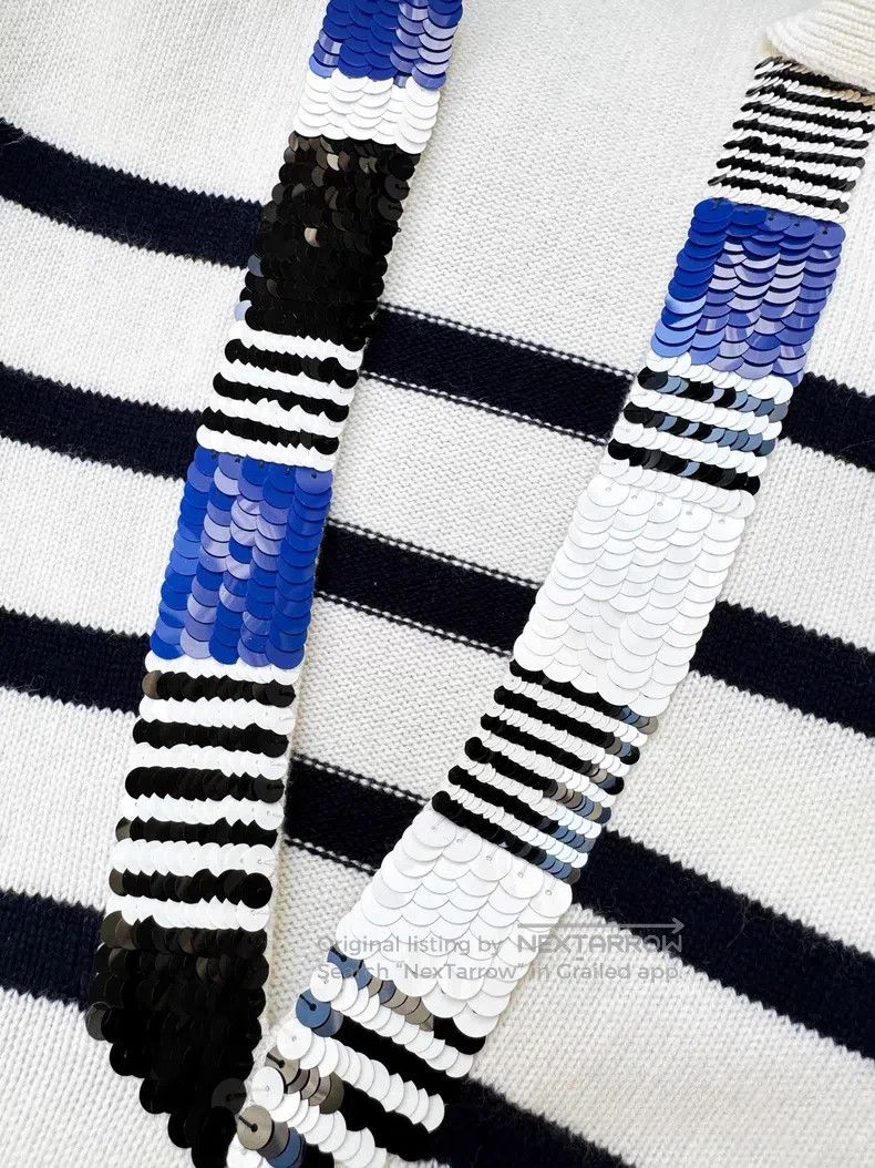 Chanel Chanel Navy striped embroidered sequin long-sleeved cashme Size S / US 4 / IT 40 - 4 Thumbnail