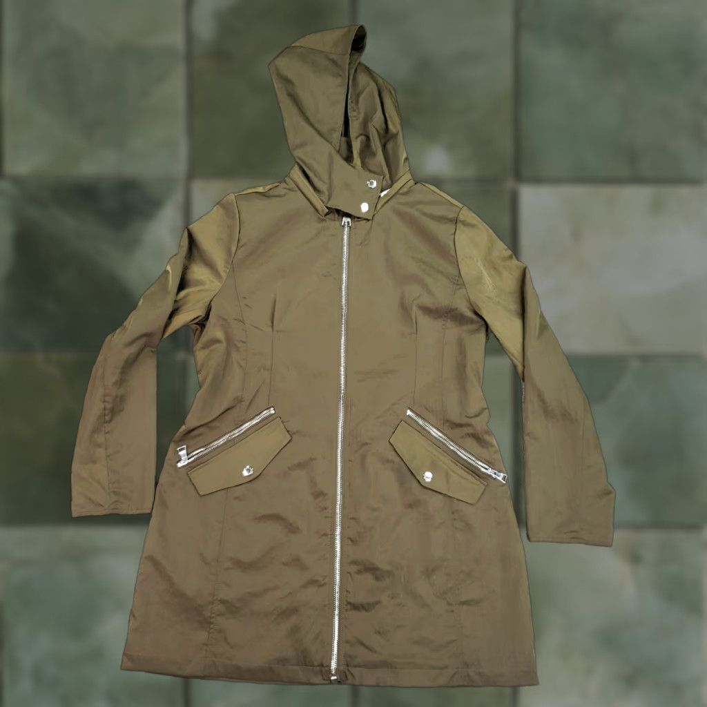 Karl Lagerfeld VINTAGE Karl Lagerfeld Jacket Women Green Hooded Windbreaker Pockets Full Zip Long Size L / US 10 / IT 46 - 1 Thumbnail