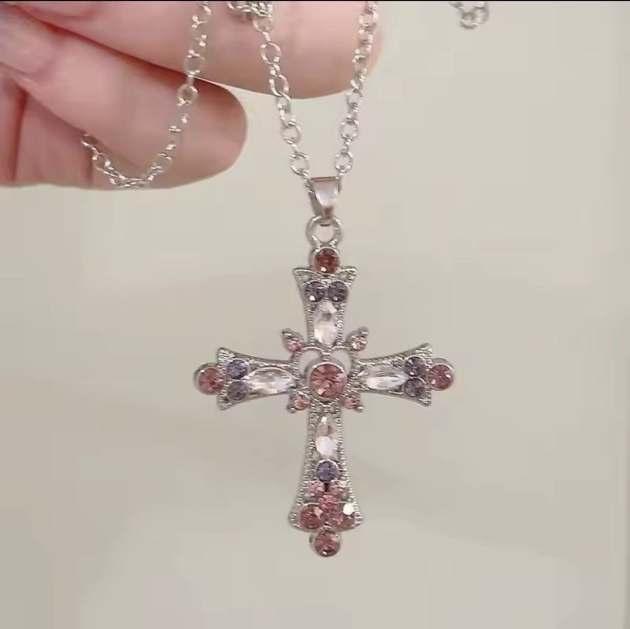 Jewelry Y2K Cross Necklace Punk Gothic Crystal Chain Size ONE SIZE - 4 Thumbnail