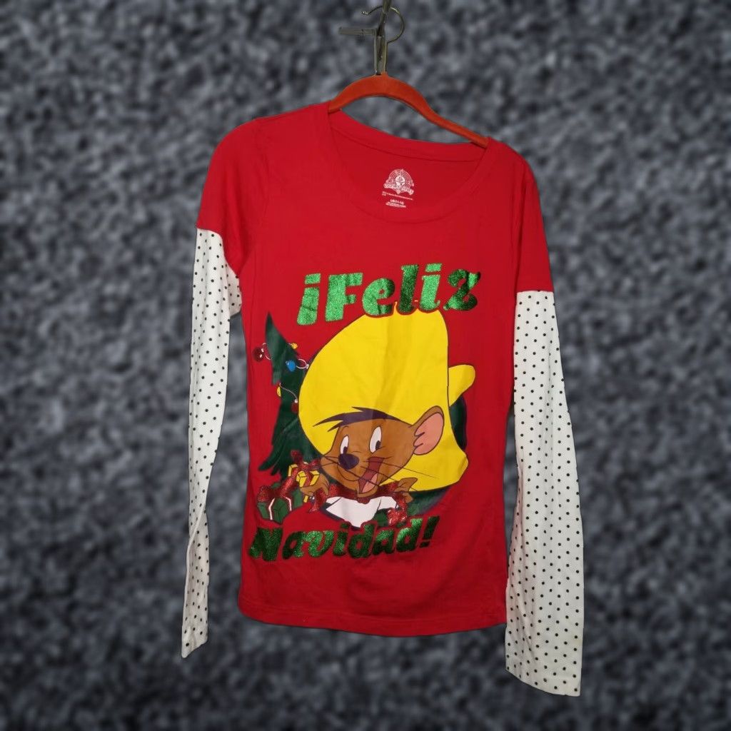 Vintage Looney Tunes Speedy Gonzales Christmas Red Long Sleeve T-Shirt Juniors Large Size L / US 10 / IT 46 - 1 Thumbnail