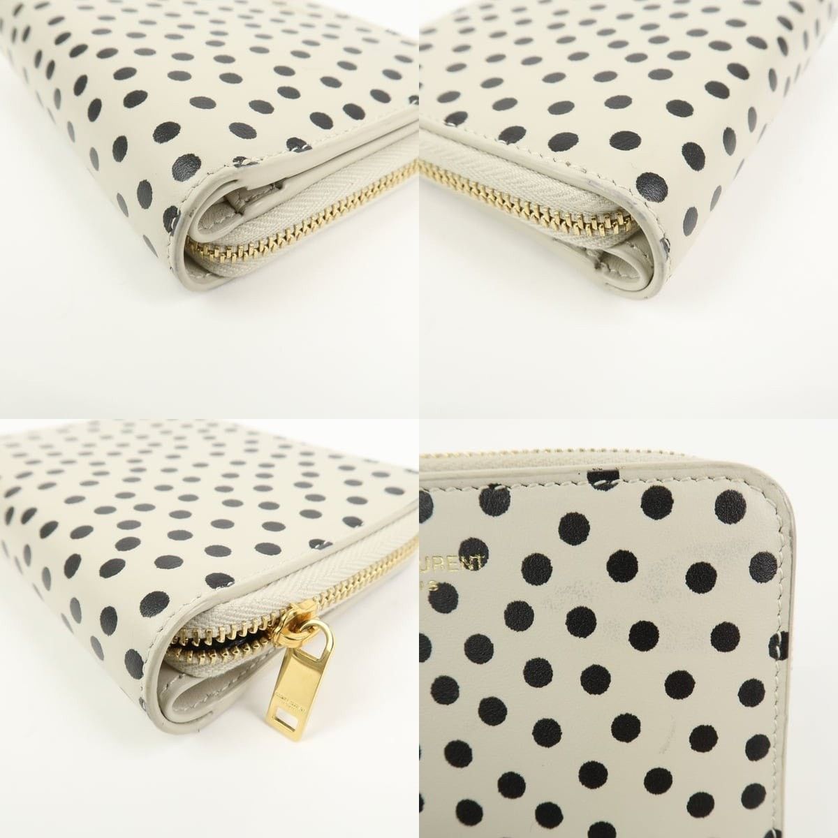 Saint Laurent Paris Saint Laurent Dot Print Zippy Compact Wallet Calfskin Cream Size ONE SIZE - 4 Thumbnail
