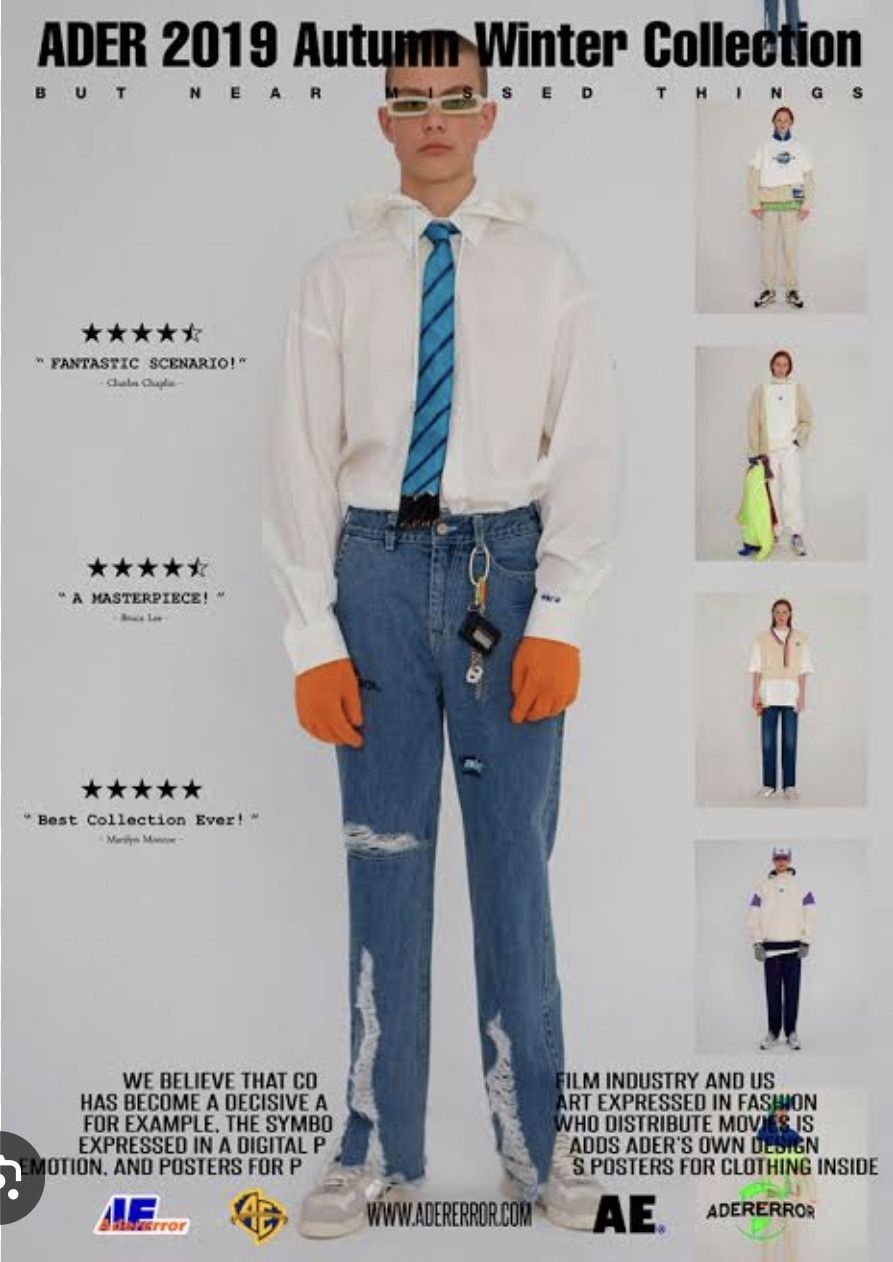 image of Aw 2019 Ader Error Straight Denim Distressed Jeans in Blue, Men's (Size 29)