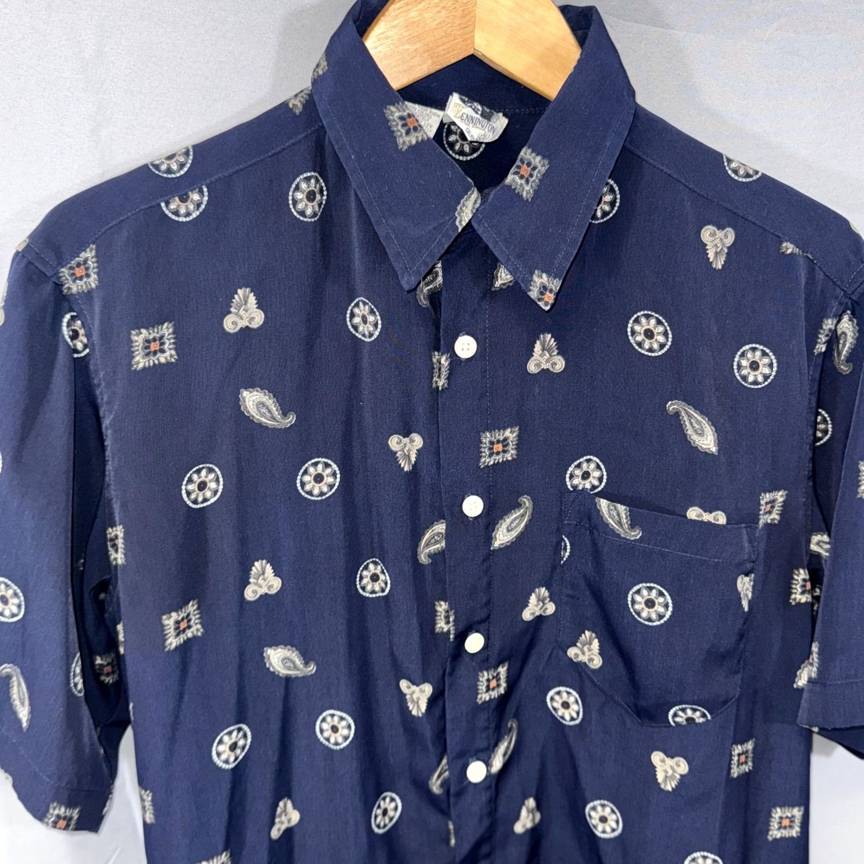 Vintage Kennington Shirt Mens M Navy Blue Short Sleeve Button-Down Paisley Print with Pockets Size US M / EU 48-50 / 2 - 3 Thumbnail
