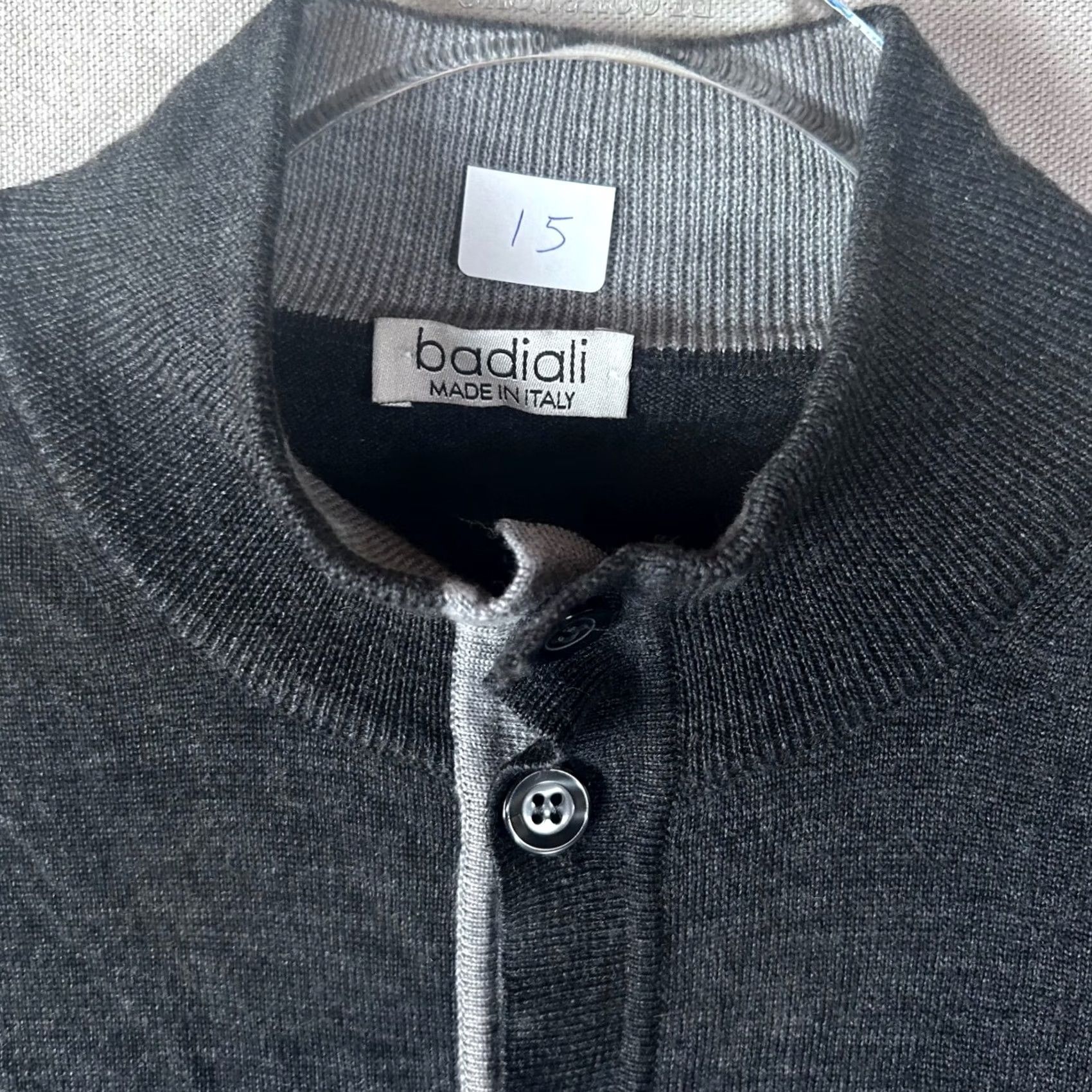Vintage Badiali Italy Mens 100% Wool Cardigan Sweater Charcoal Grey Mock Neck Size 15 Size US L / EU 52-54 / 3 - 2 Thumbnail