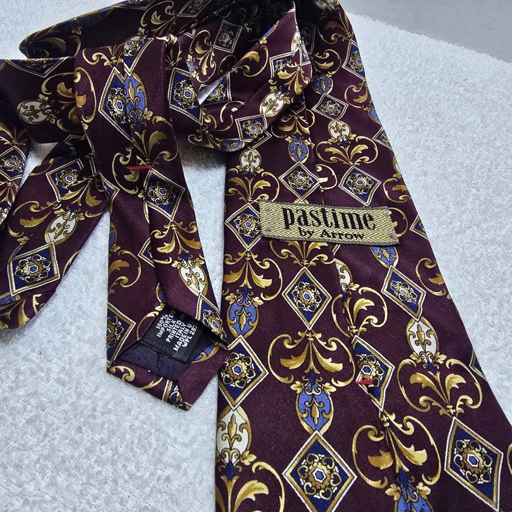 Arrow Men's Arrow Burgundy Gold Patterned Silk Tie One Size Size ONE SIZE - 3 Thumbnail
