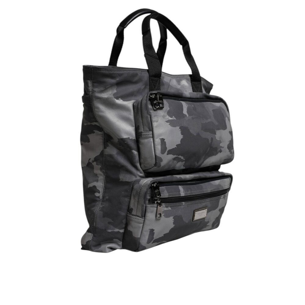 Dolce & Gabbana Dolce & Gabbana Gray Camo Cotton Multiple Compartments Tote Size ONE SIZE - 4 Thumbnail