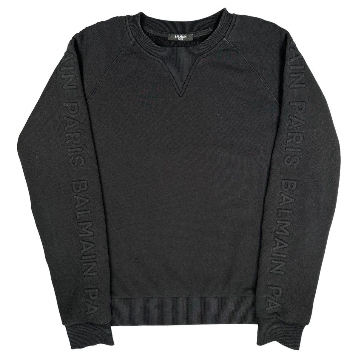 image of Balmain Size S Sweatshirt Black Embossed Logo Crewneck, Men's