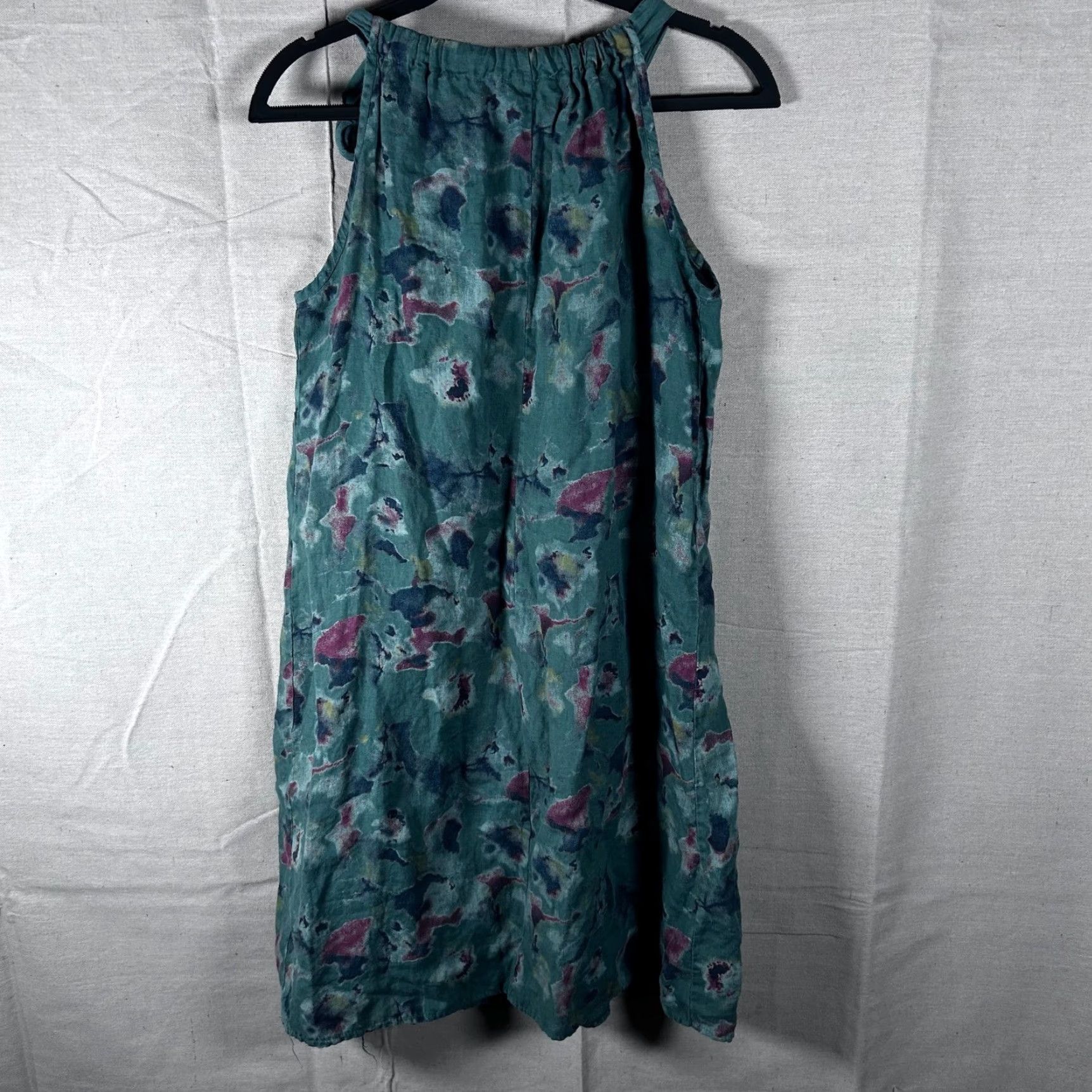 Bellambra Linen Halter Dress Green Floral Printed Italy M Women Sleeveless  Short Mini Sundress Dress