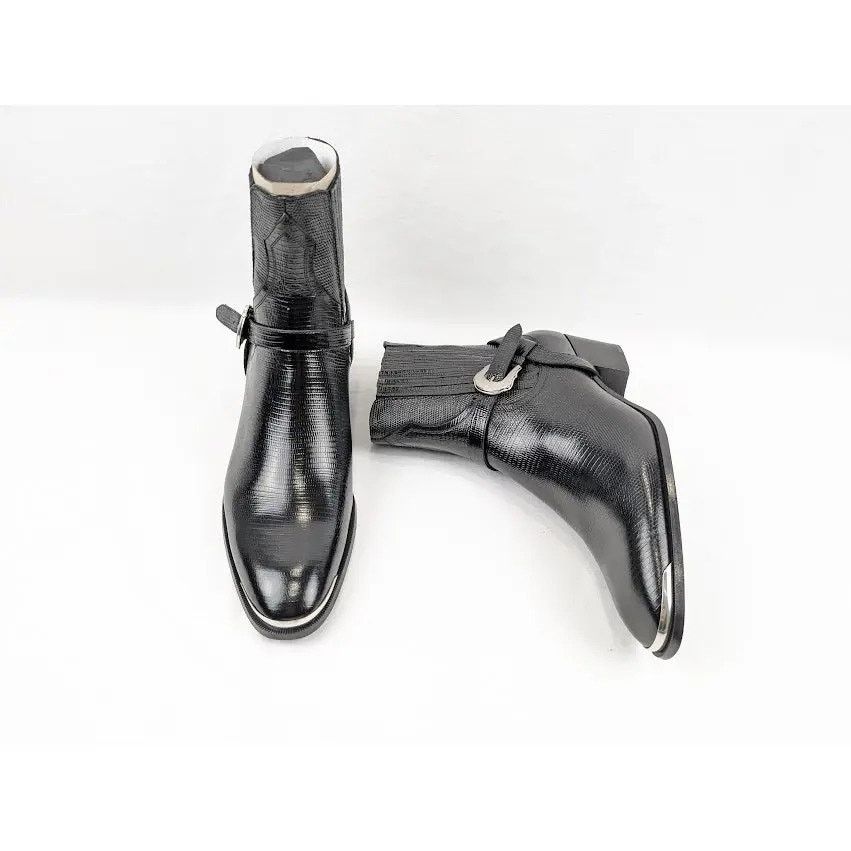 Celine o1rshd1 Chelsea Lizard Stamped Calfskin Issac Boots in Black Size US 7 / EU 40 - 13 Thumbnail