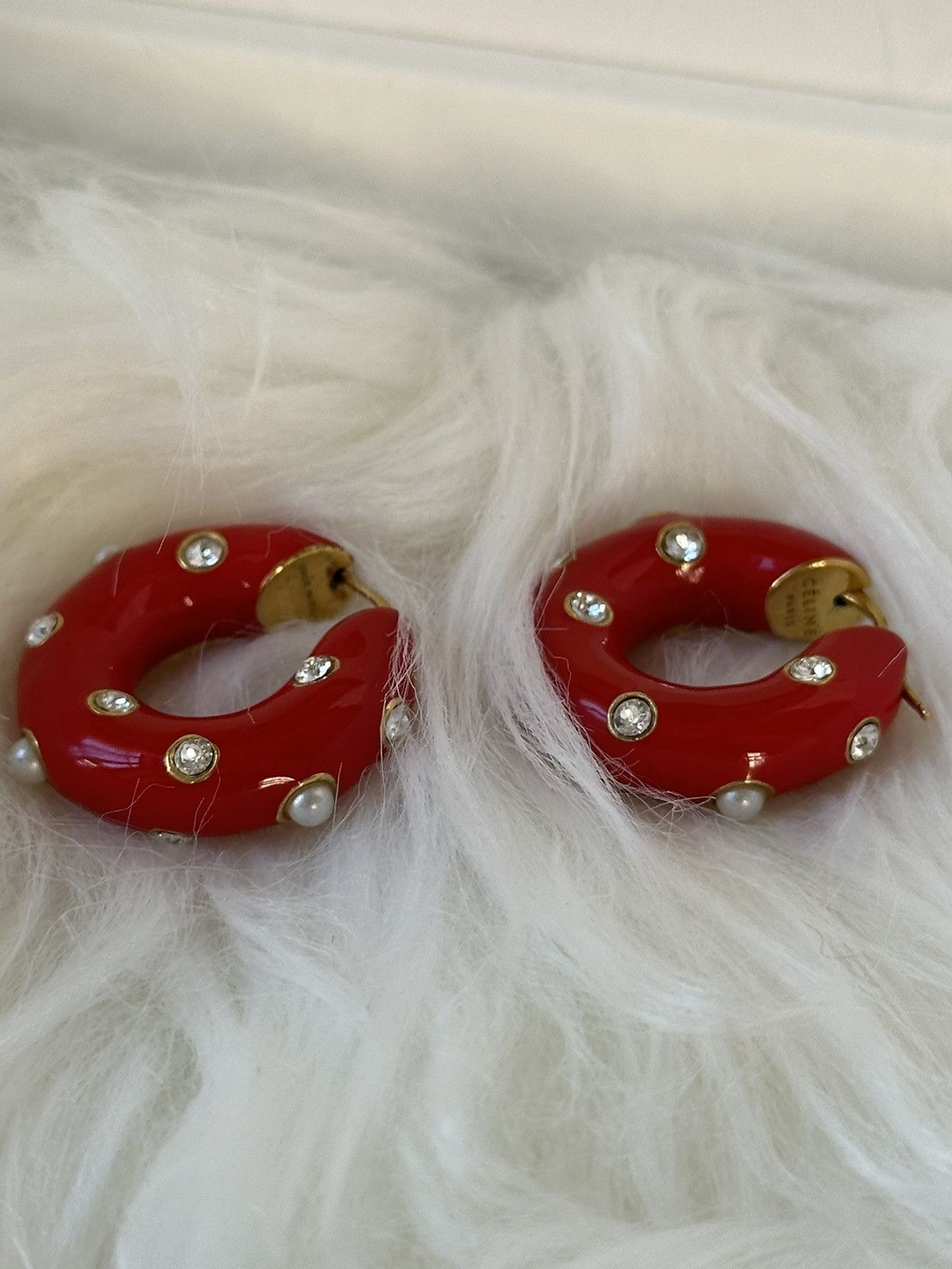 image of Old Celine Byzantine Earrings in Red, Women's