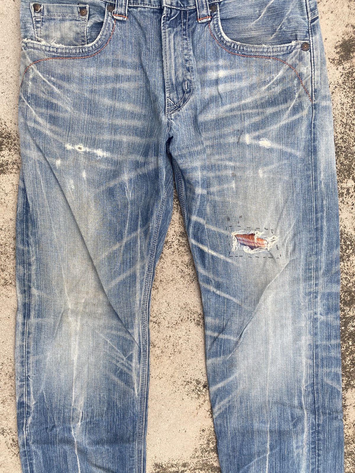 Edwin × Japanese Brand × Vintage Vintage y2K Edwin Distressed Honeycomb Denim Jeans Size US 33 - 7 Thumbnail