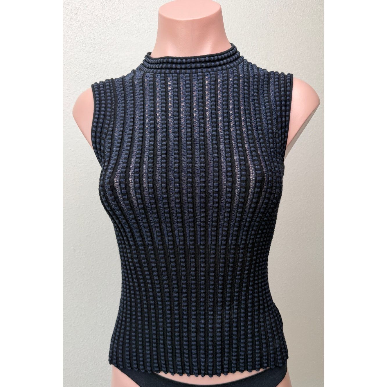 Theory Theory Black Blue Ribbed Sleeveless Mock Neck Knit Top US S Size S / US 4 / IT 40 - 1 Thumbnail