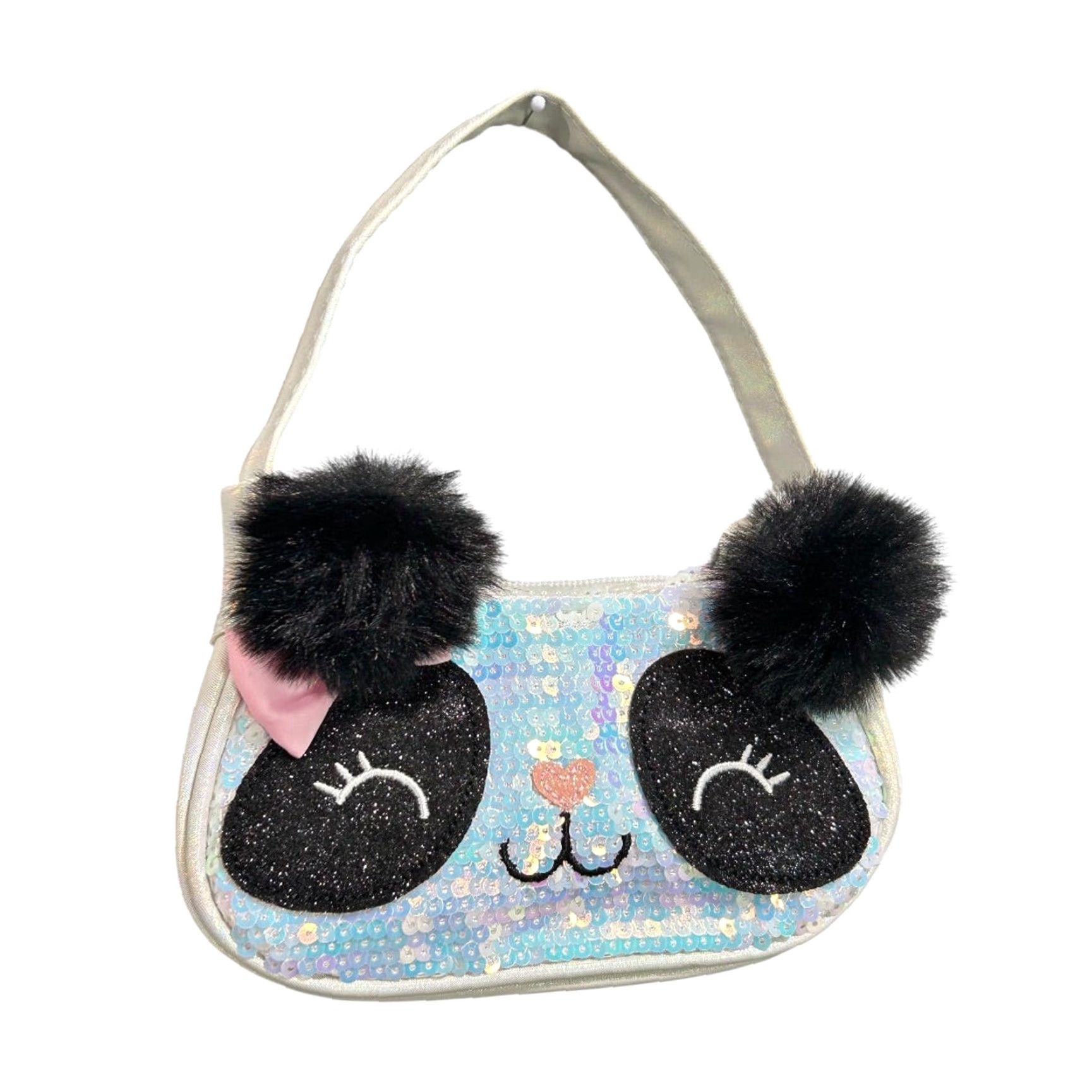 Vintage Claires Panda Girls Handbag Sequin Shiny White Women’s White Handsbag? Size ONE SIZE - 2 Thumbnail