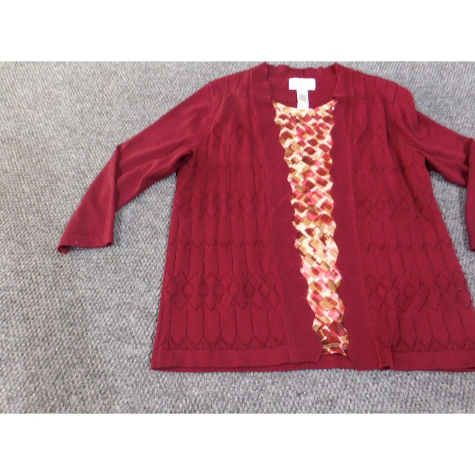Vintage Alfred Dunner Sweater Cardigan 3/4 Sleeve Womens Small Red Knit Pattern Top Size S / US 4 / IT 40 - 3 Thumbnail