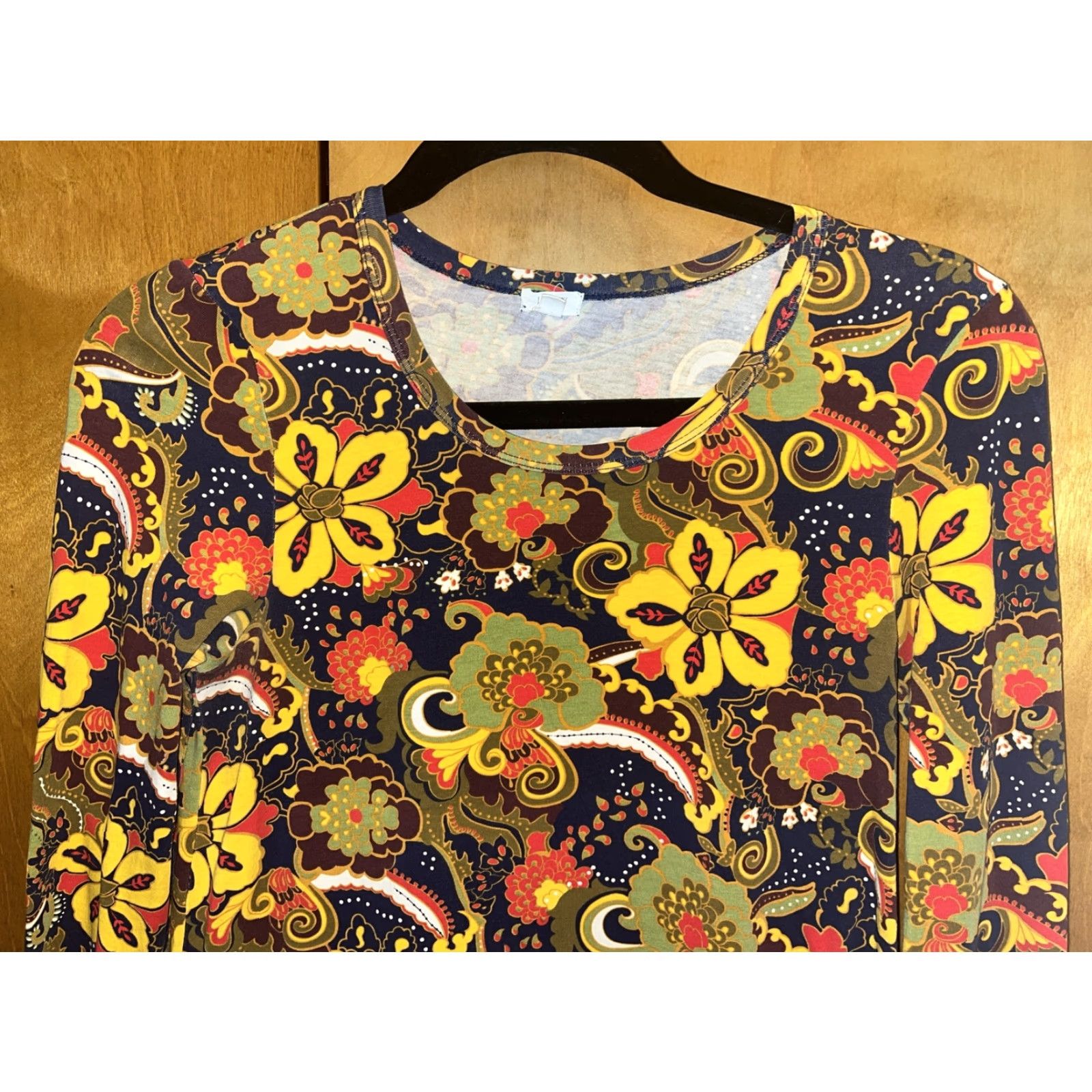 J.Crew VINTAGE J.Crew A-Line Paisley Floral Dress XS Dark Blue Yellow Cotton Blend Round Neck Long Sleeve Knee-Length Bohemian 90s Womens Size XS / US 0-2 / IT 36-38 - 2 Thumbnail