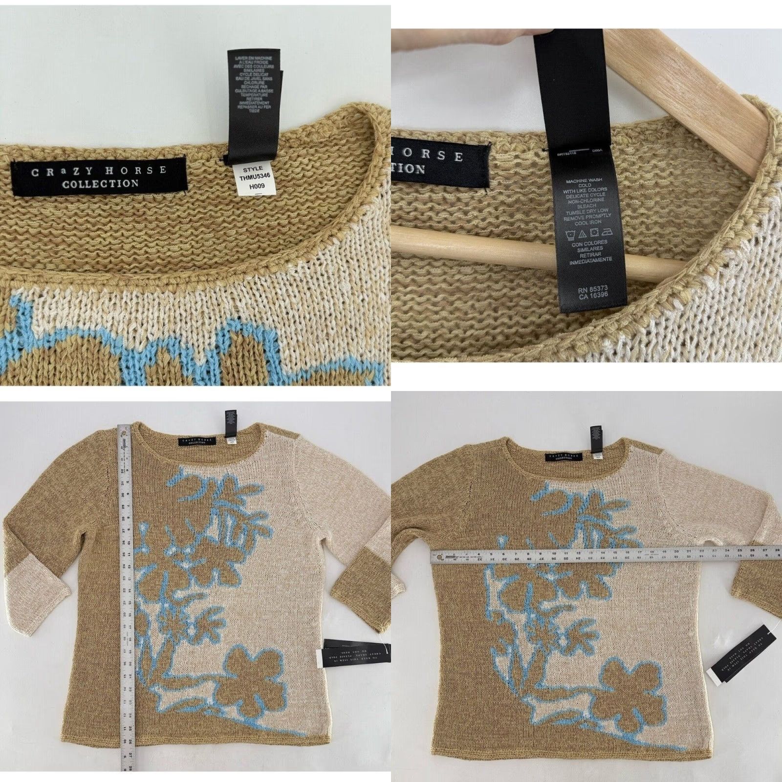 Vintage NWT Crazy Horse Flower Textured Knit Sweater Beige L Womens Boho Preppy 3/4 Sleeve Pullover Size Large Glow Vintage-inspired Size L / US 10 / IT 46 - 8 Thumbnail