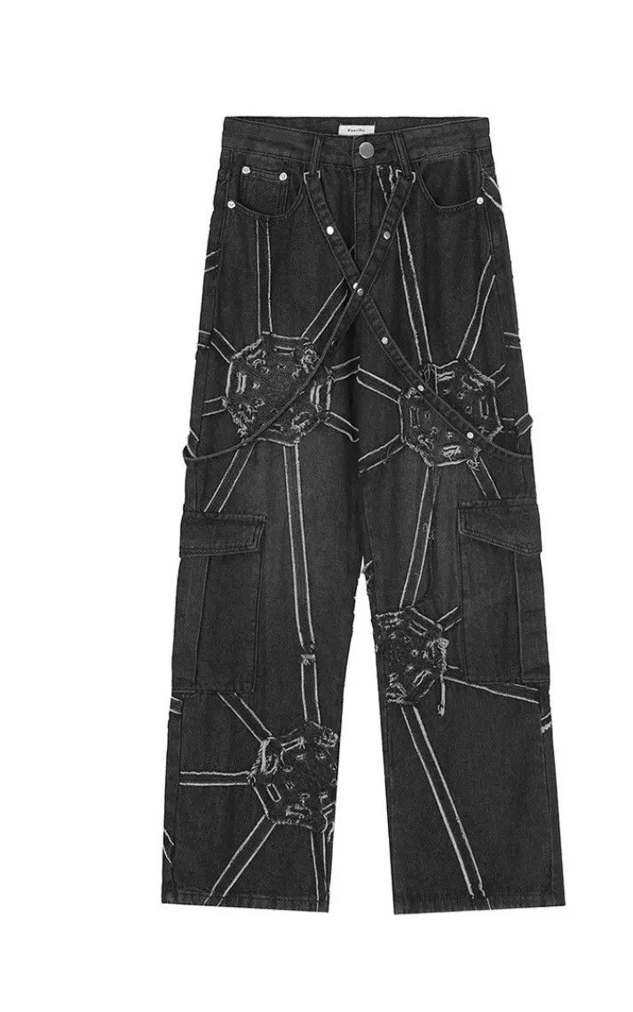 image of Distressed Denim Galaxy Patch Denim Pant in Black, Men's (Size 35)