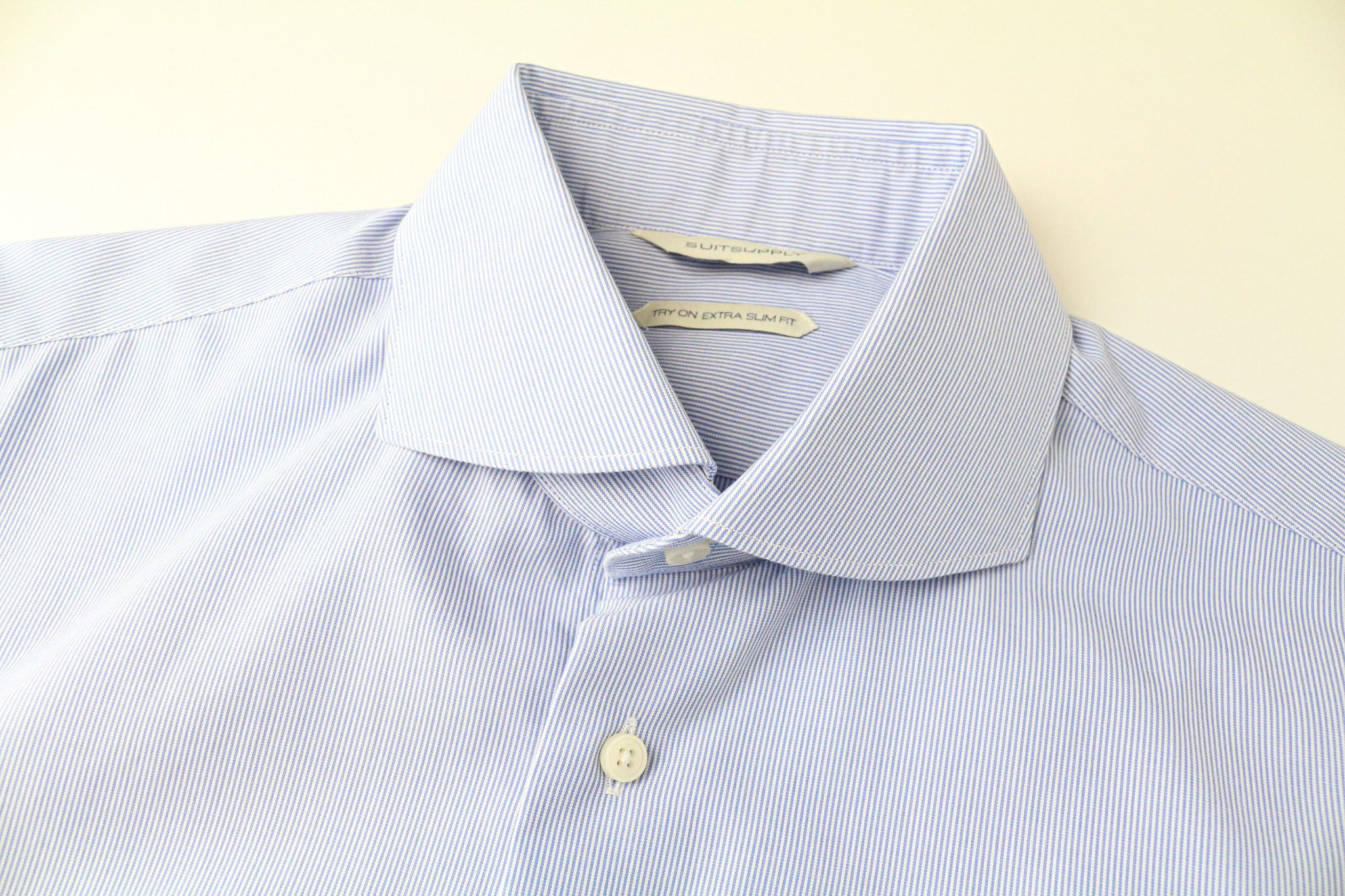 Suitsupply 40/15 3/4 Extra Slim Blue Cotton Striped Shirt 77216 Size 40R - 3 Thumbnail