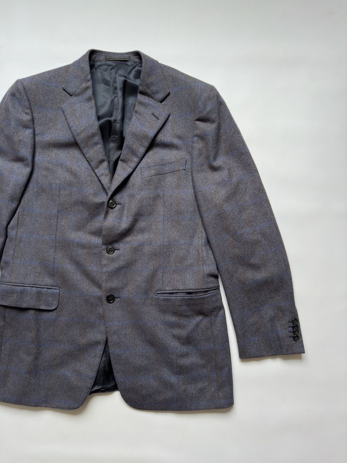 Ermenegildo Zegna Ermenegildo Zegna Mens 52 Blazer Jacket Check Tweed Blue Size 50L - 3 Thumbnail