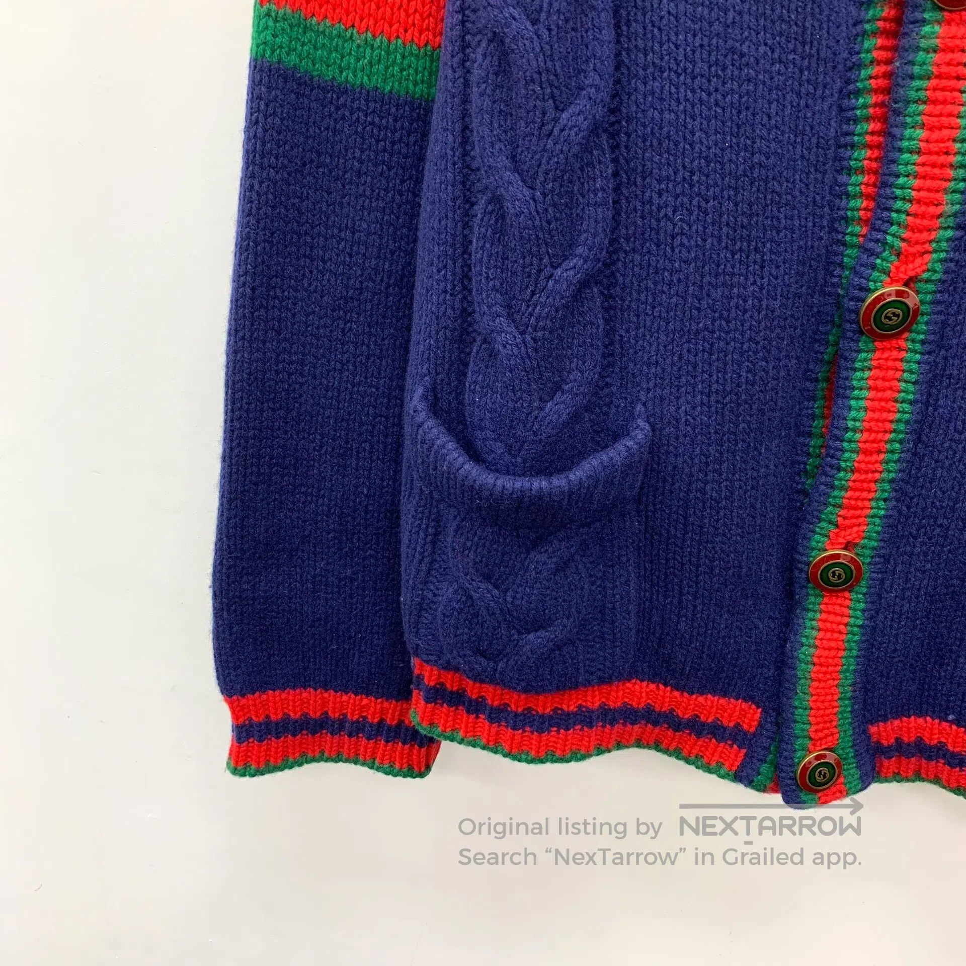 Gucci Guicci Dark Blue Stripe Trimmed V Neck Single Breasted Lon Size S / US 4 / IT 40 - 4 Thumbnail