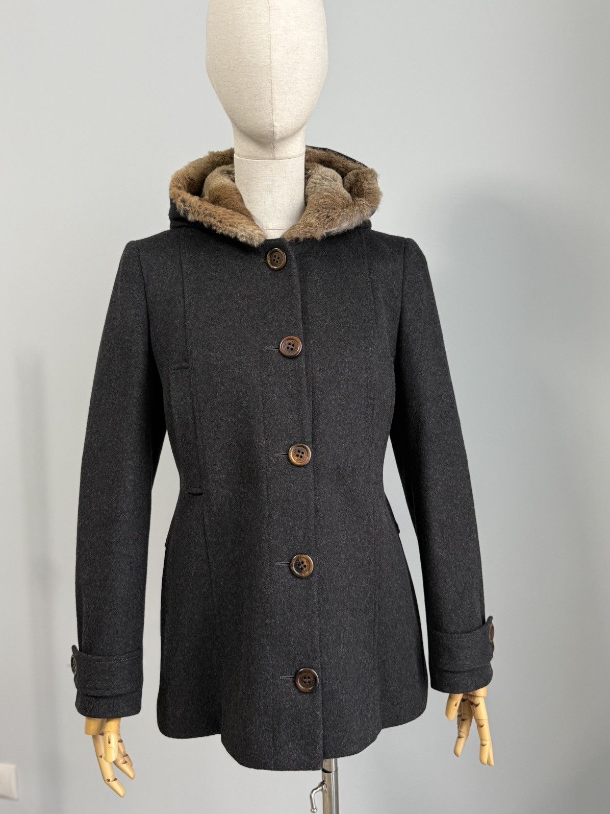 Dolce & Gabbana Dolce & Gabbana D&G Black Wool Coat Real Rabbit Fur Hood Size M / US 6-8 / IT 42-44 - 4 Thumbnail