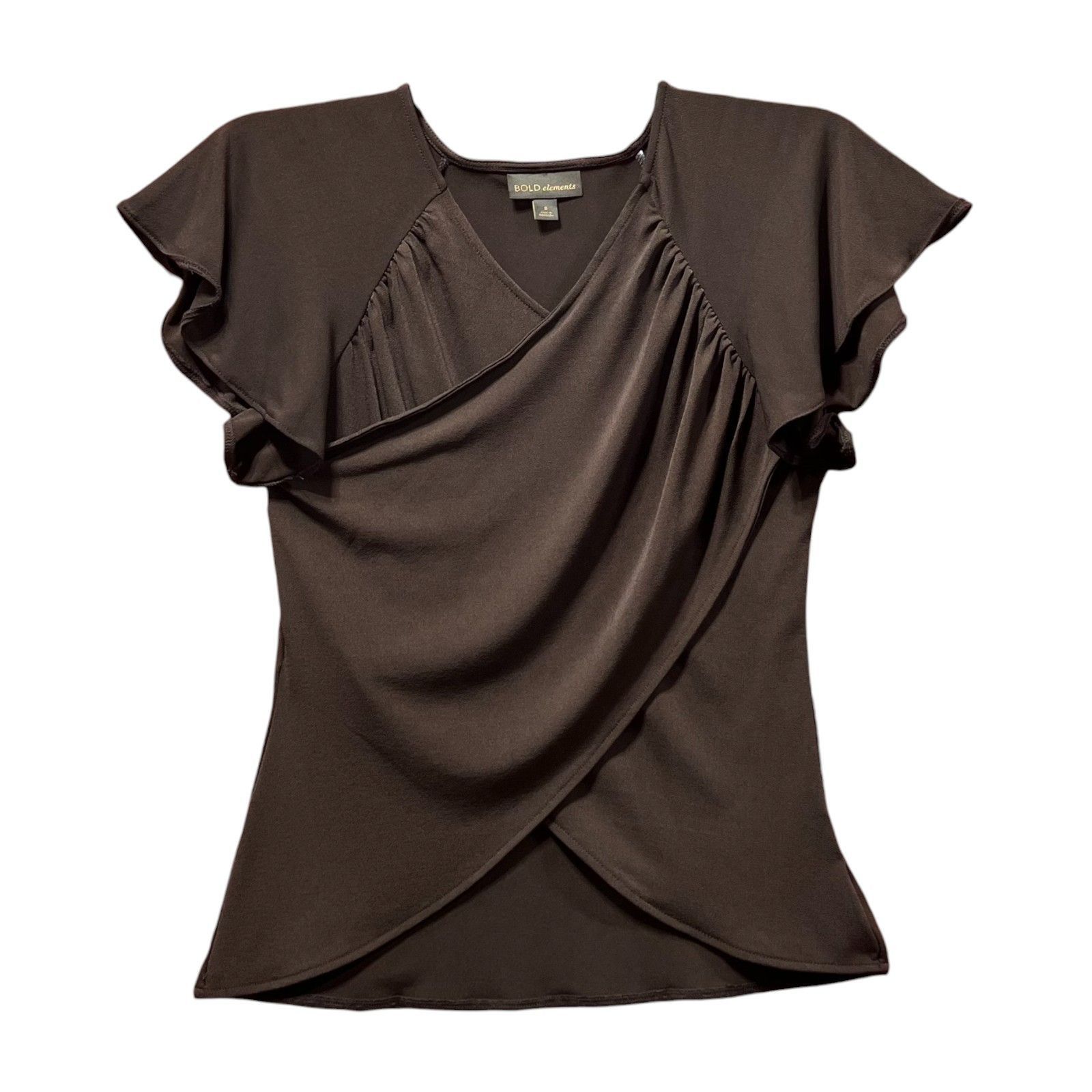 Other Bold Elements - Women's V-Neck Short Sleeve Blouse - Brown - Size S / US 4 / IT 40 - 1 Thumbnail